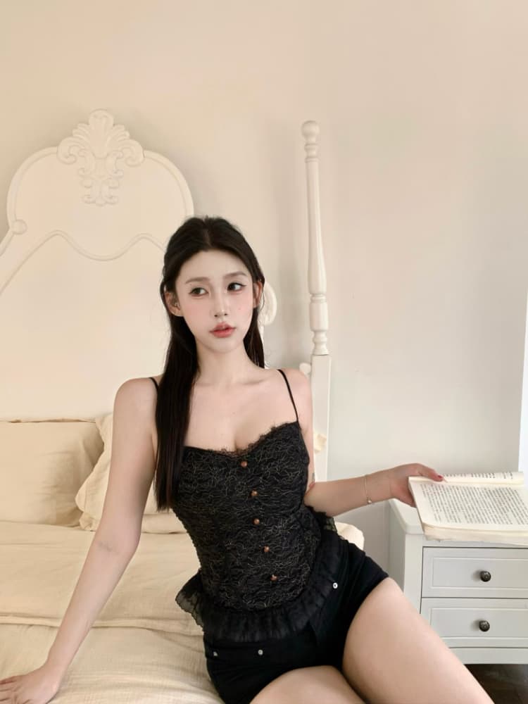 실사 감소되지 않음 달콤한 스타일 레이스 조각 캐미솔 여름 몸매 가꾸기 외출용 아름다운 맨위 상세 이미지 13