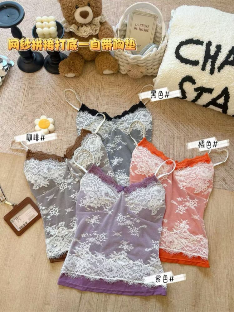 실사 감소되지 않음 순수한 욕망 핫걸 레이스 조각 캐미솔 페이크 레이어드 외출용 맨위 상세 이미지 2
