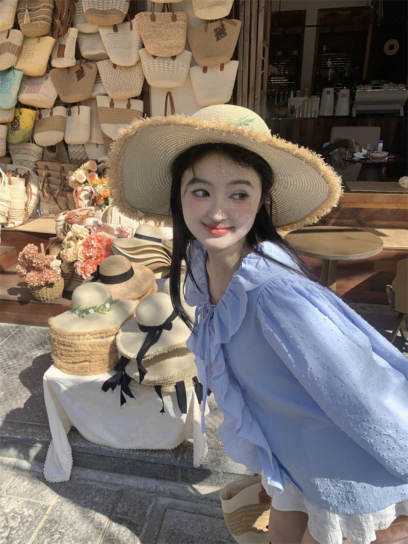 실사 봄 새로운 한 부서 달콤함 연령 감소 프릴 레이스업 루즈핏 긴팔 셔츠 상세 이미지 6