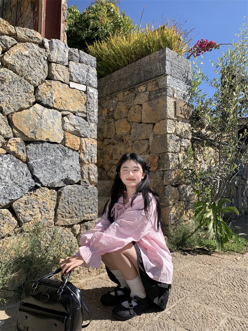 실사 봄 새로운 한 부서 달콤함 연령 감소 프릴 레이스업 루즈핏 긴팔 셔츠 상세 이미지 25
