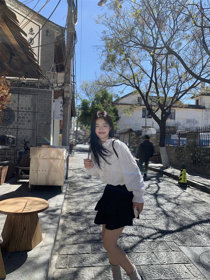 실사 봄 새로운 한 부서 달콤함 디자인 센스 프릴 진주 버클 루즈핏 긴팔 셔츠 상세 이미지 17