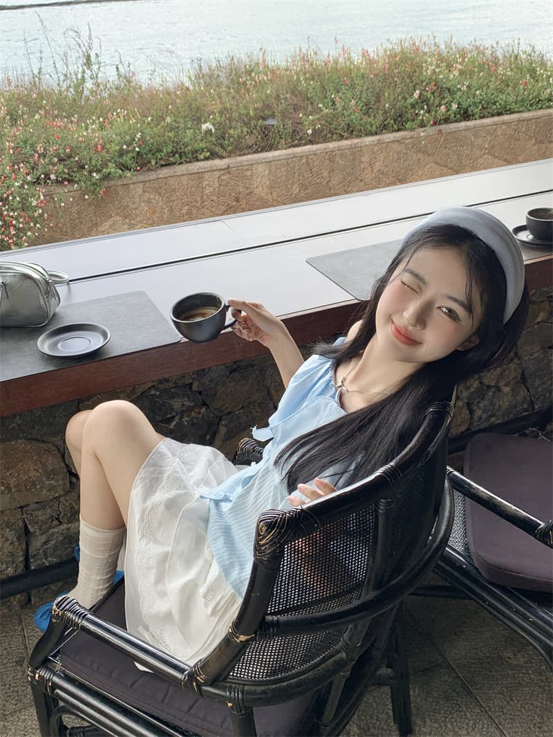 실사 새로운 한 부서 달콤함 연령 감소 패치워크 베이비 칼라 오프숄더 슬림해 보이는 티셔츠 맨위 상세 이미지 42