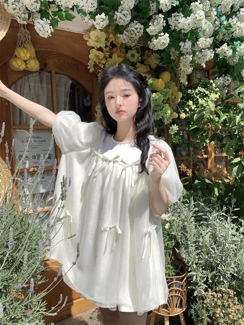 실사 새로운 한 부서 달콤함 연령 감소 무거운 작업 3 차원 나비 매듭 망사 페이크 레이어드 루즈핏 드레스 상세 이미지 3