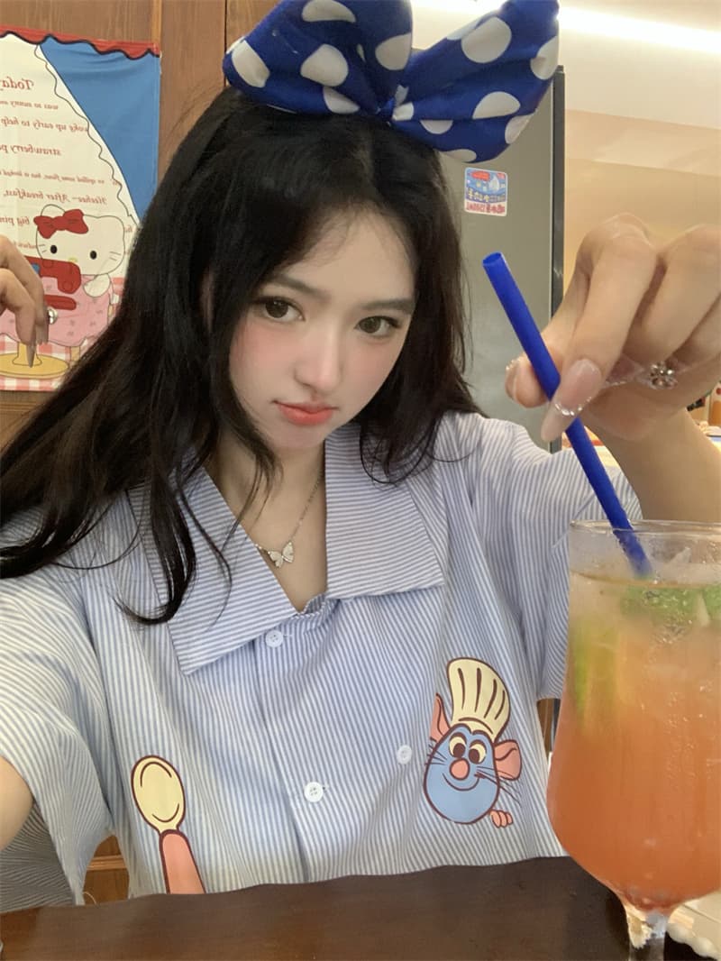 실사 새로운 한 부서 달콤함 연령 감소 학원 스타일 해군 칼라 프린트 주머니 루즈핏 스트라이프 드레스 상세 이미지 8