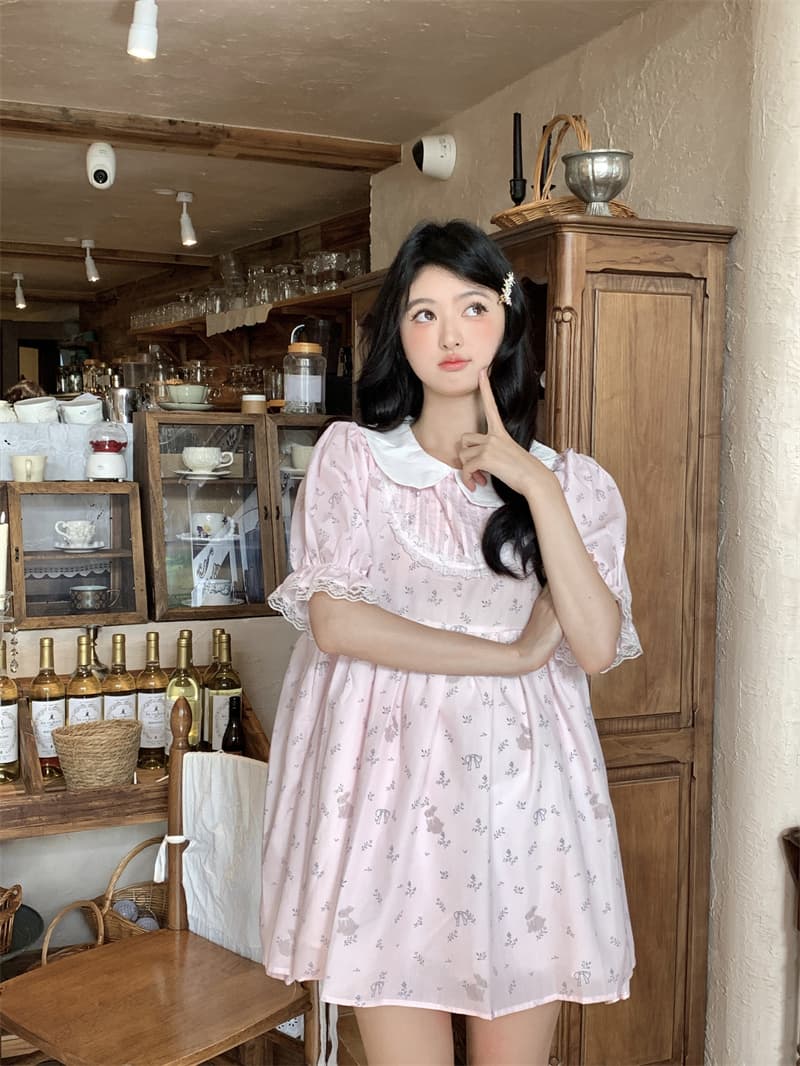 실사 새로운 한 부서 달콤함 연령 감소 레이스 조각 플리츠 베이비 칼라 루즈핏 드레스 상세 이미지 14
