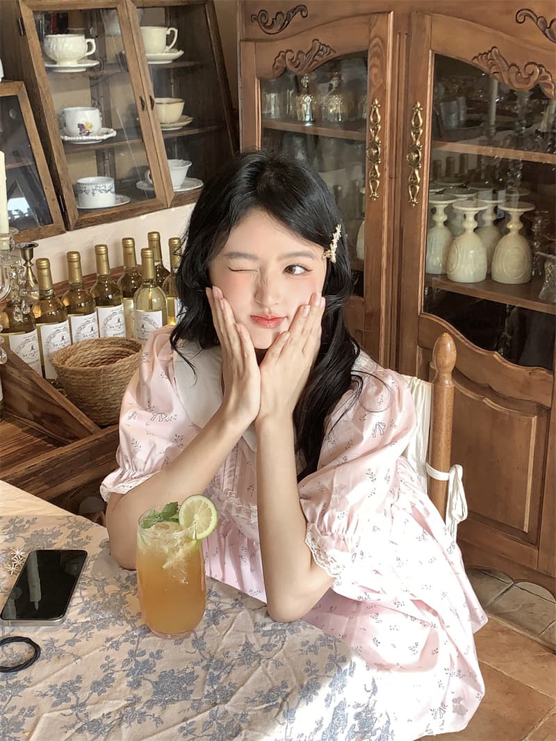 실사 새로운 한 부서 달콤함 연령 감소 레이스 조각 플리츠 베이비 칼라 루즈핏 드레스 상세 이미지 18