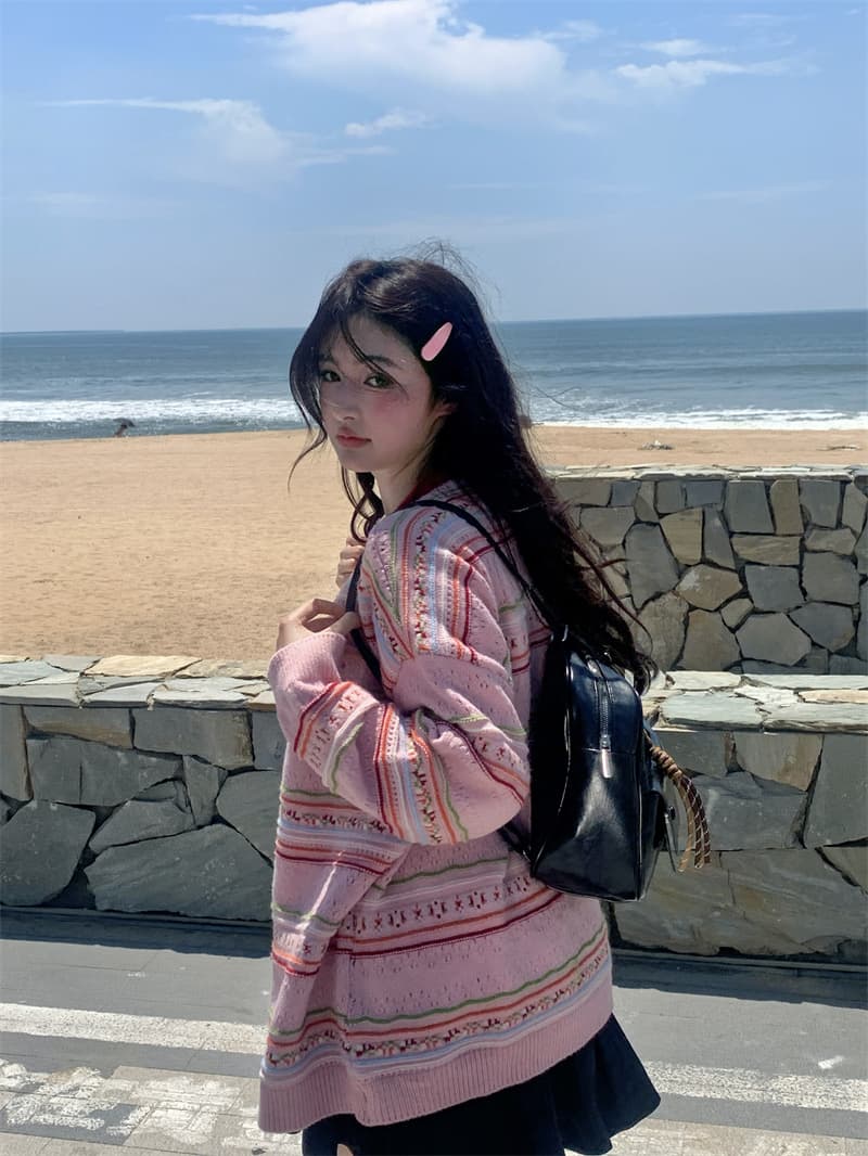 실사 새로운 한 부서 달콤함 연령 감소 무거운 작업 자카드 홀로우 아웃 오픈 가디건 니트 스웨터 코트 상세 이미지 33