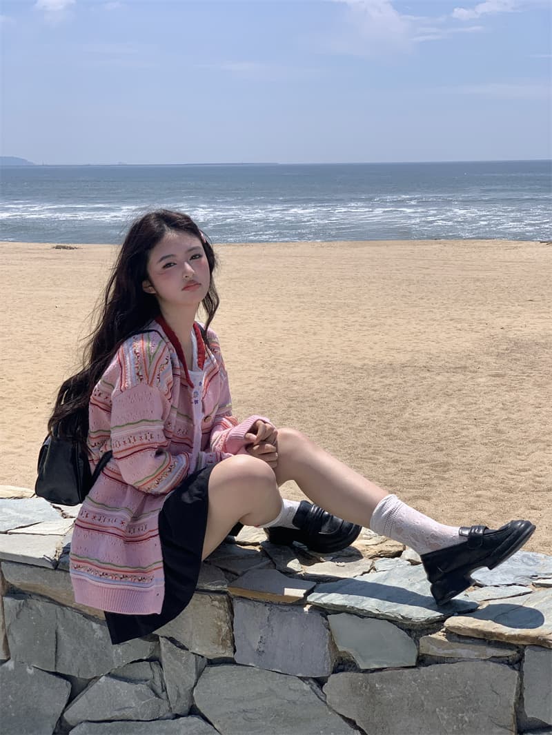 실사 새로운 한 부서 달콤함 연령 감소 무거운 작업 자카드 홀로우 아웃 오픈 가디건 니트 스웨터 코트 상세 이미지 36