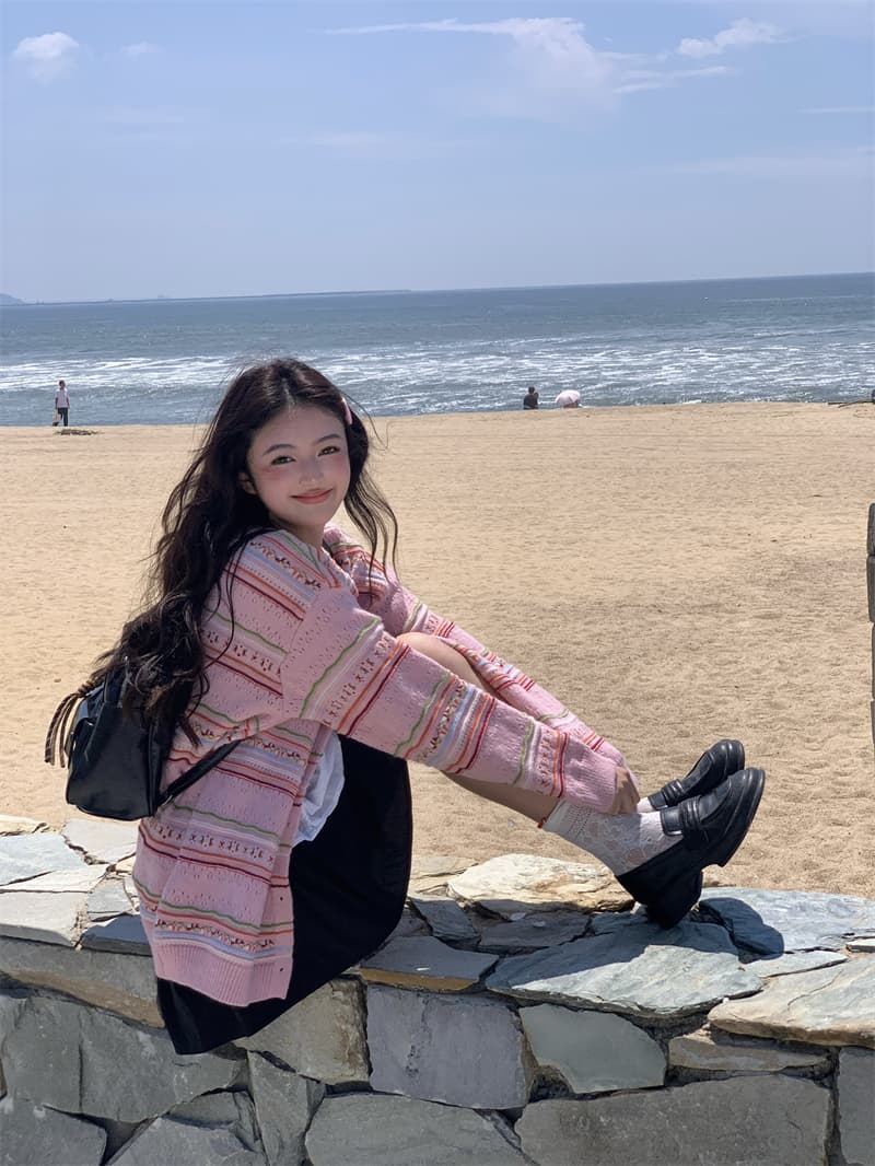 실사 새로운 한 부서 달콤함 연령 감소 무거운 작업 자카드 홀로우 아웃 오픈 가디건 니트 스웨터 코트 상세 이미지 37