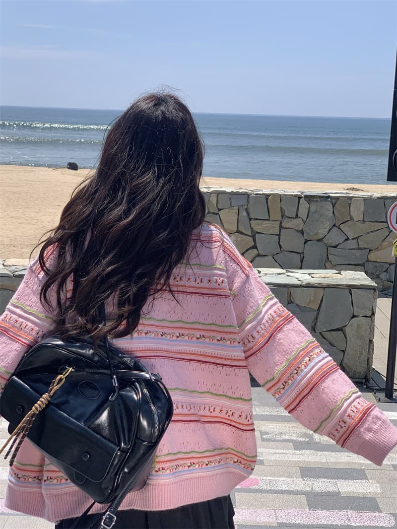 실사 새로운 한 부서 달콤함 연령 감소 무거운 작업 자카드 홀로우 아웃 오픈 가디건 니트 스웨터 코트 상세 이미지 40