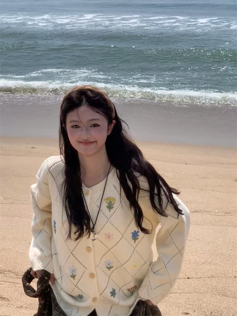 실사 새로운 한 부서 달콤함 연령 감소 무거운 작업 수공 자수 니트 오픈 가디건 스웨터 코트 상세 이미지 7