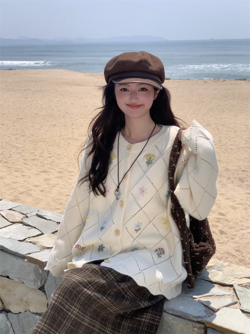 실사 새로운 한 부서 달콤함 연령 감소 무거운 작업 수공 자수 니트 오픈 가디건 스웨터 코트 상세 이미지 16