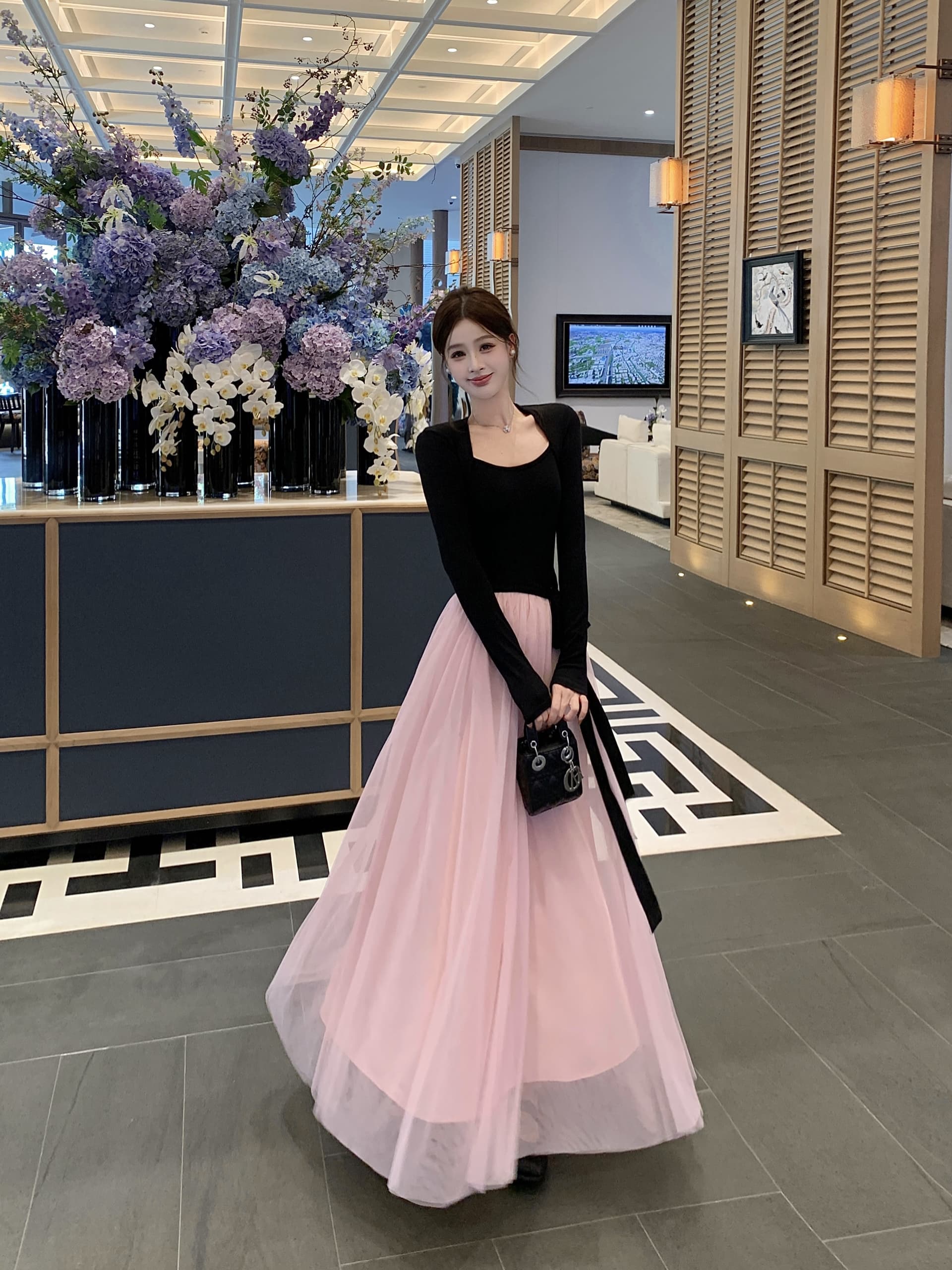 2026 봄 빅 사이즈 나쁜 여자 자신 모든 것 드레스 품격 천 골드 꼬집기 허리 슬림해 보이는 어깨 부드러운 빅 플레어 스커트 상세 이미지 7