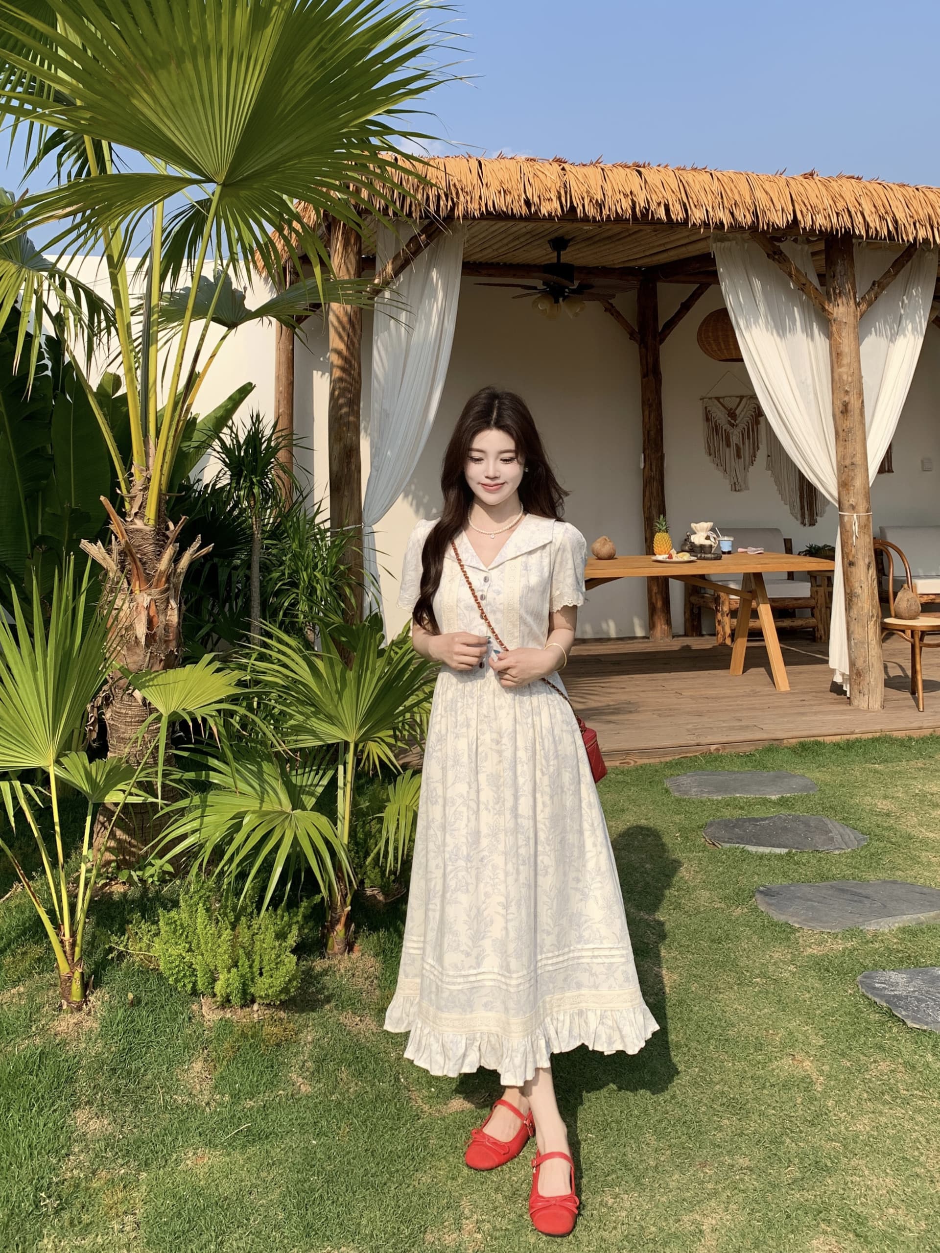 빅 사이즈 프랑스식 셔츠 여성 드레스 여름 2026 새로운 꽃무늬 베이비 칼라 꼬집기 허리 작은 키 품격 롱 스커트 상세 이미지 10