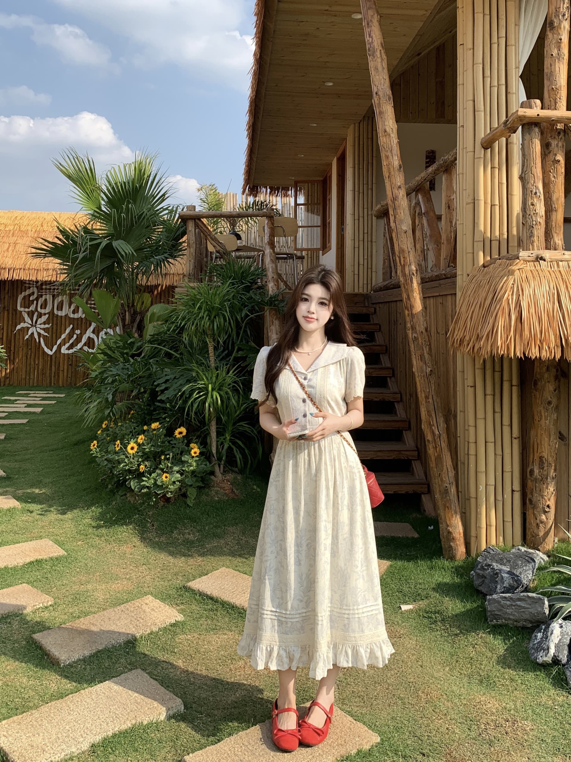 빅 사이즈 프랑스식 셔츠 여성 드레스 여름 2026 새로운 꽃무늬 베이비 칼라 꼬집기 허리 작은 키 품격 롱 스커트 상세 이미지 14