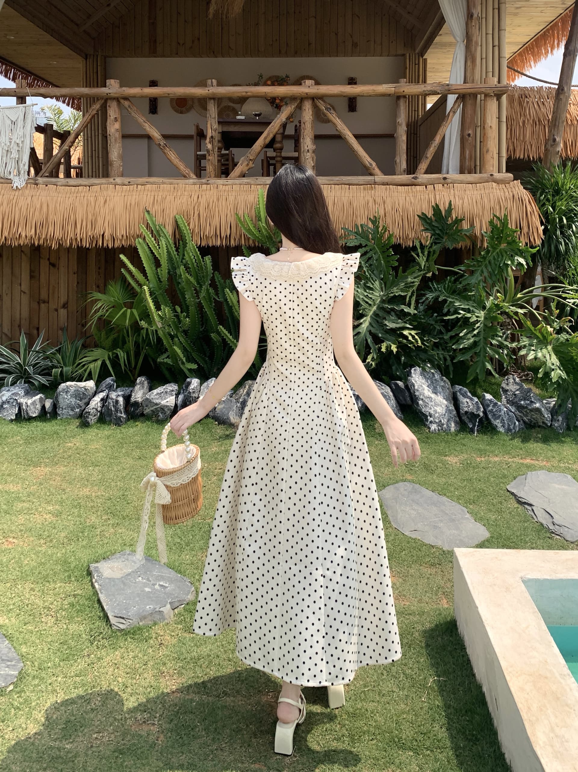 빅 사이즈 화이트 치자 나무 밀크 셰이크 프랑스식 천 금빛 바람 패션 miu 부서 도트 무늬 여성 드레스 여름 Feifei 소매 허리 수축 치마 상세 이미지 26