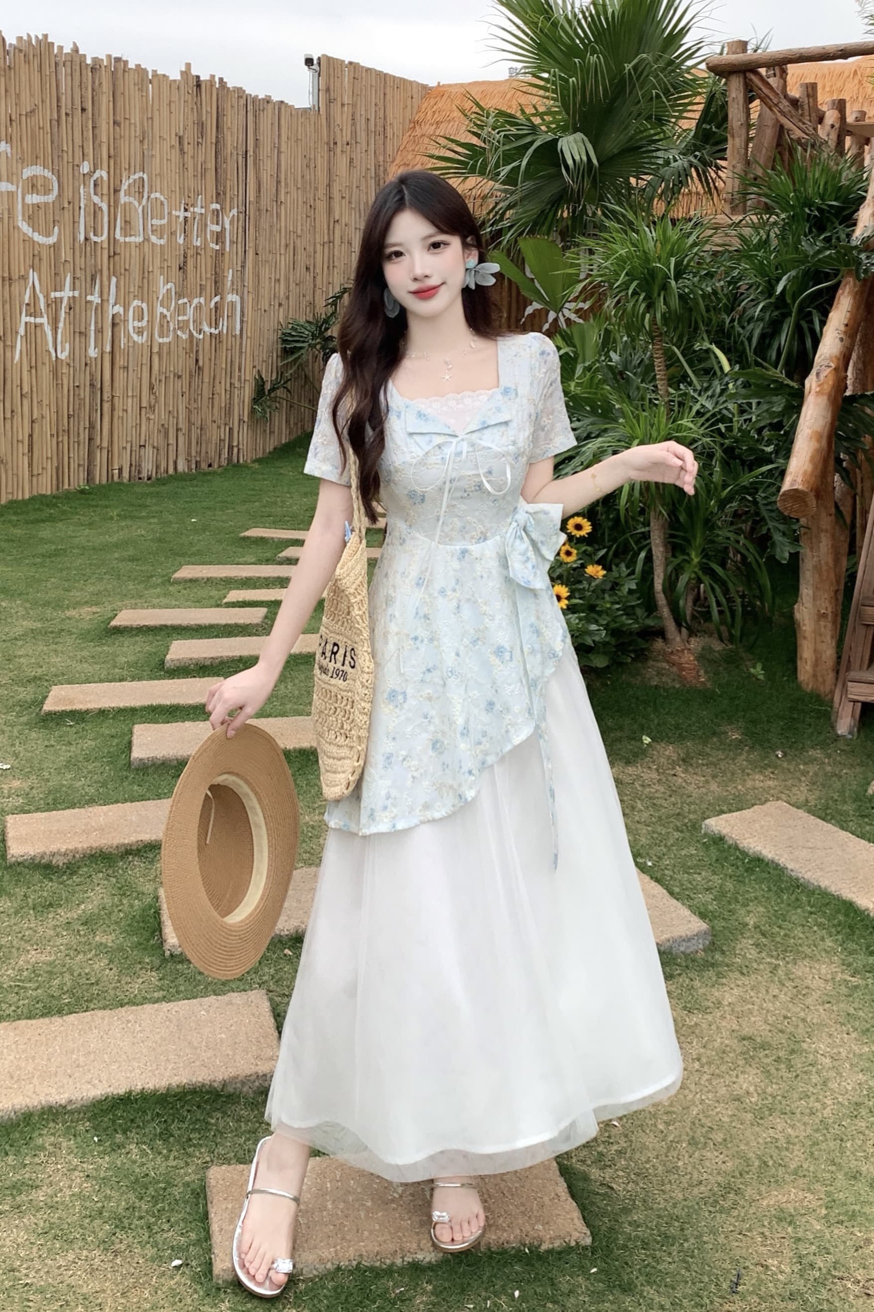 빅 사이즈 달콤한 하나 여름 2026 마이크로 지방 mm 공주 바람 디자인 센스 패치워크 망사 달콤함 나비 매듭 드레스 이미지 6