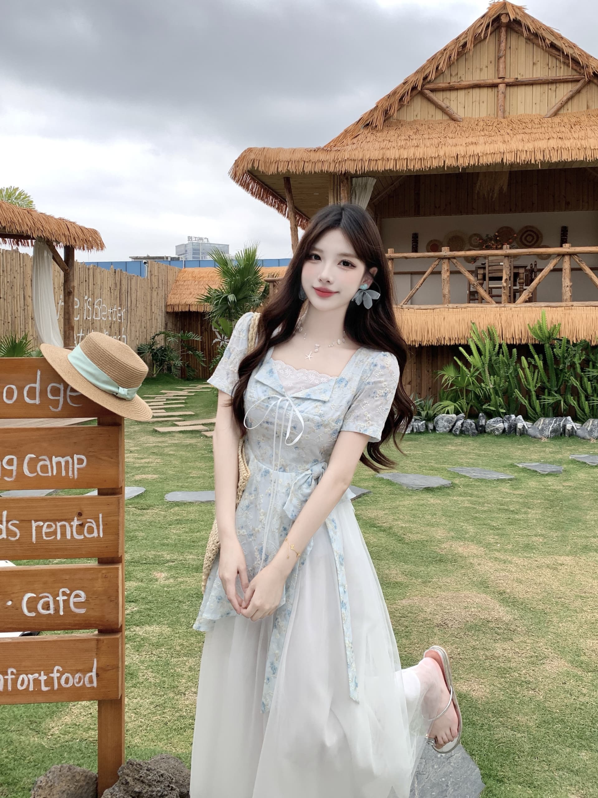 빅 사이즈 달콤한 하나 여름 2026 마이크로 지방 mm 공주 바람 디자인 센스 패치워크 망사 달콤함 나비 매듭 드레스 상세 이미지 40