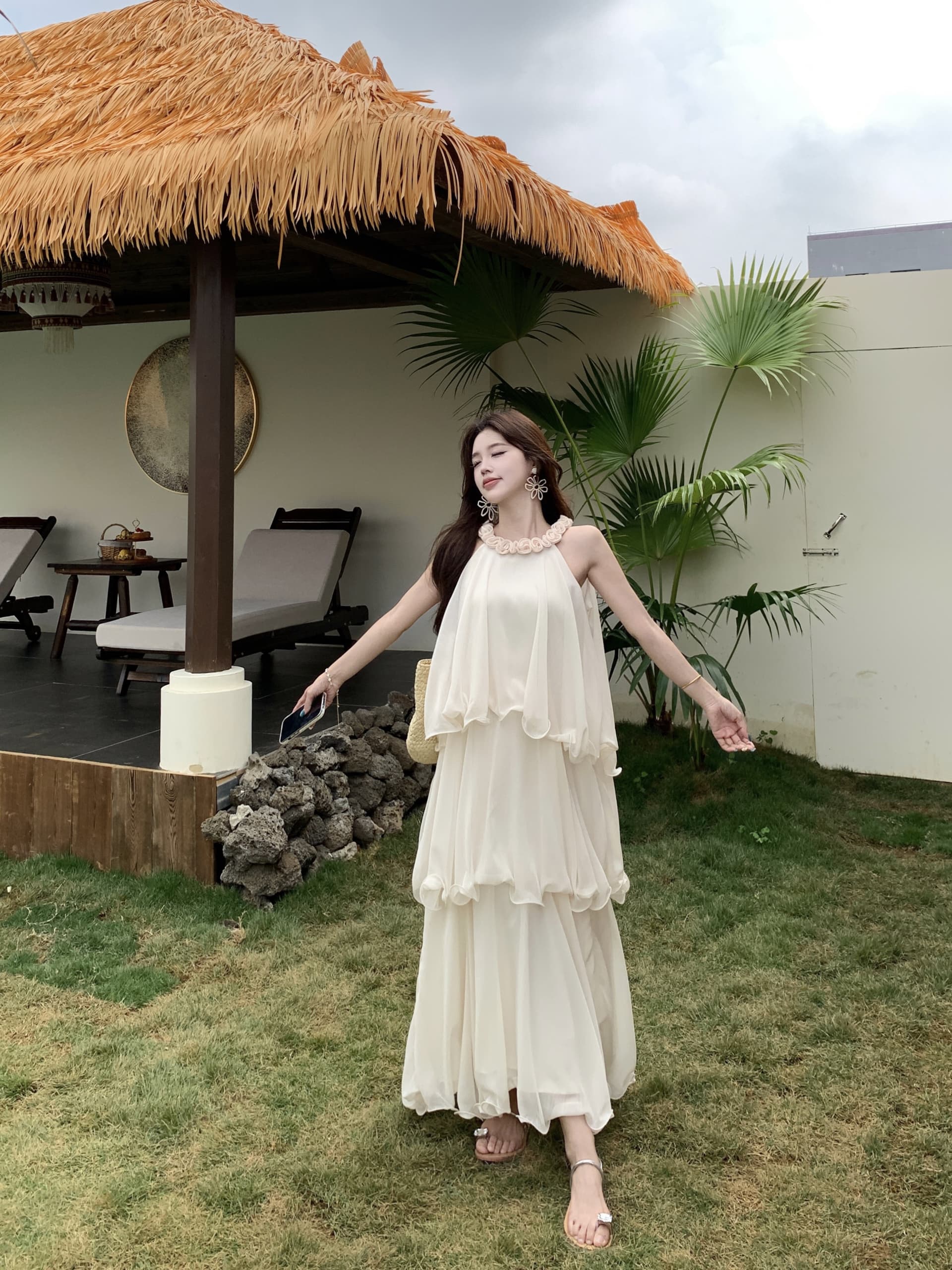 빅 사이즈 프랑스식 휴가 바람 명문 여성 천 골드 쉬폰 케이크 드레스 품격 민소매 여성 드레스 여름 슈퍼 요정 치마 상세 이미지 20