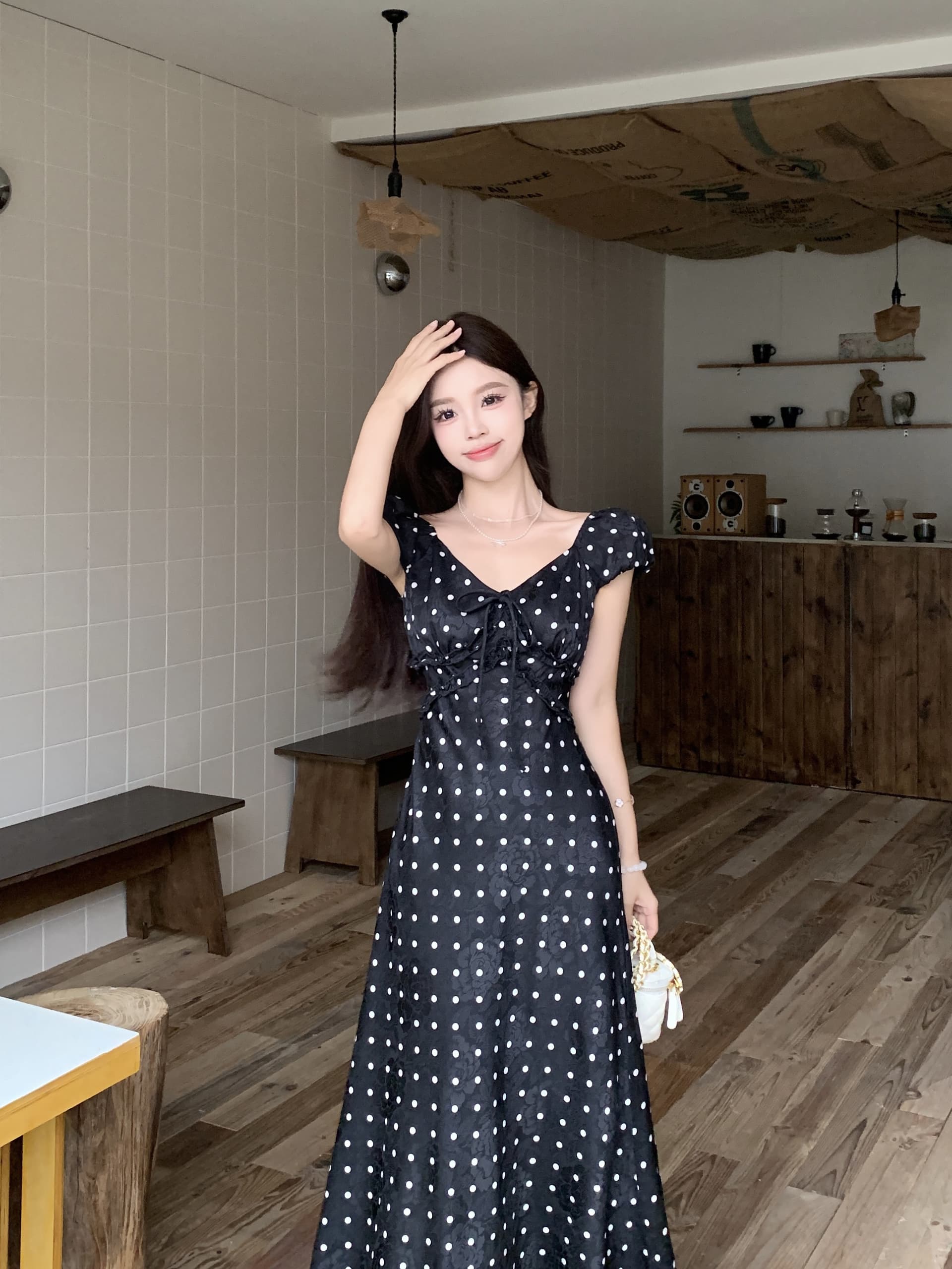 빅 사이즈 휴가 바람 디자인 센스 단색 프랑스식 도트 무늬 작은 날다 소매 여성 드레스 여름 허리 수축 슬림해 보이는 A라인 스커트 상세 이미지 23