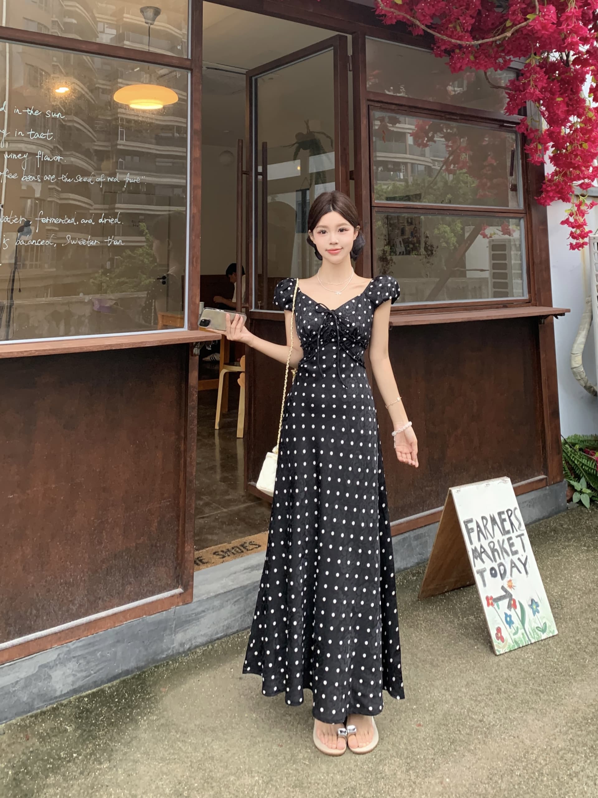 빅 사이즈 휴가 바람 디자인 센스 단색 프랑스식 도트 무늬 작은 날다 소매 여성 드레스 여름 허리 수축 슬림해 보이는 A라인 스커트 상세 이미지 30