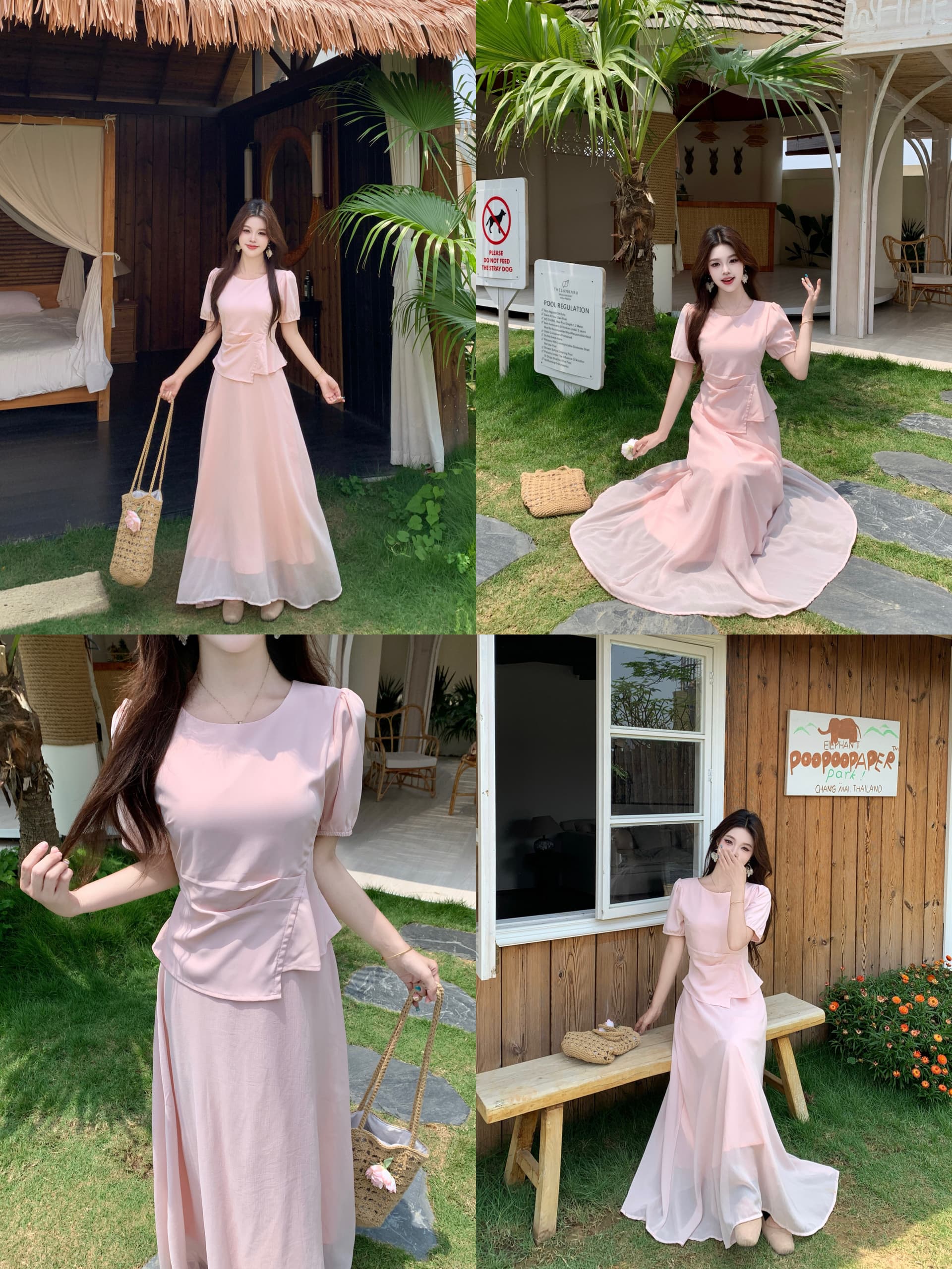 빅 사이즈 마이크로 지방 mm 뮤즈 치마 한 부서 페이크 레이어드 드레스 부드러운 롱 스커트 여성 여름 품격 핑크색 드레스 상세 이미지 6