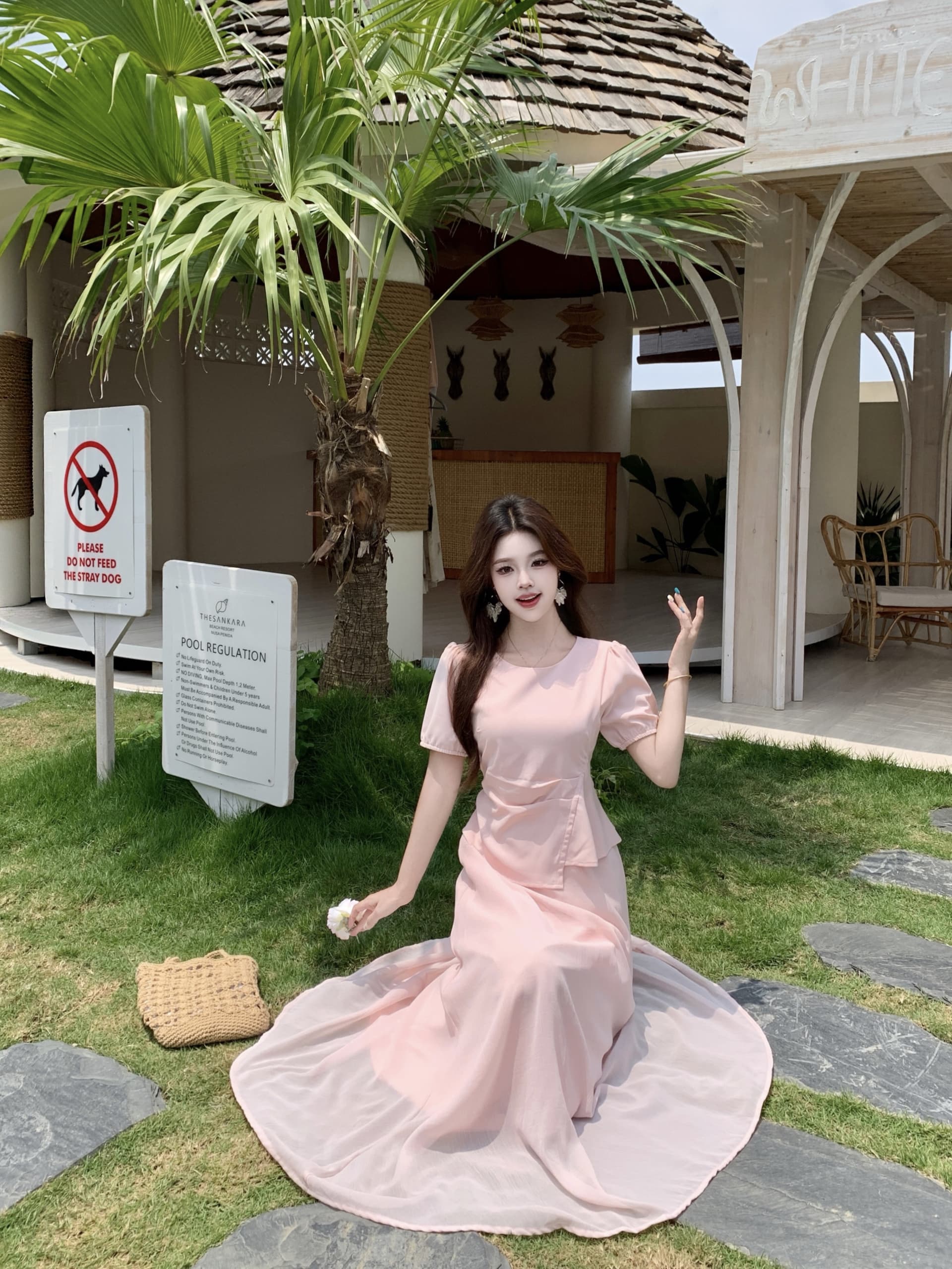 빅 사이즈 마이크로 지방 mm 뮤즈 치마 한 부서 페이크 레이어드 드레스 부드러운 롱 스커트 여성 여름 품격 핑크색 드레스 상세 이미지 10