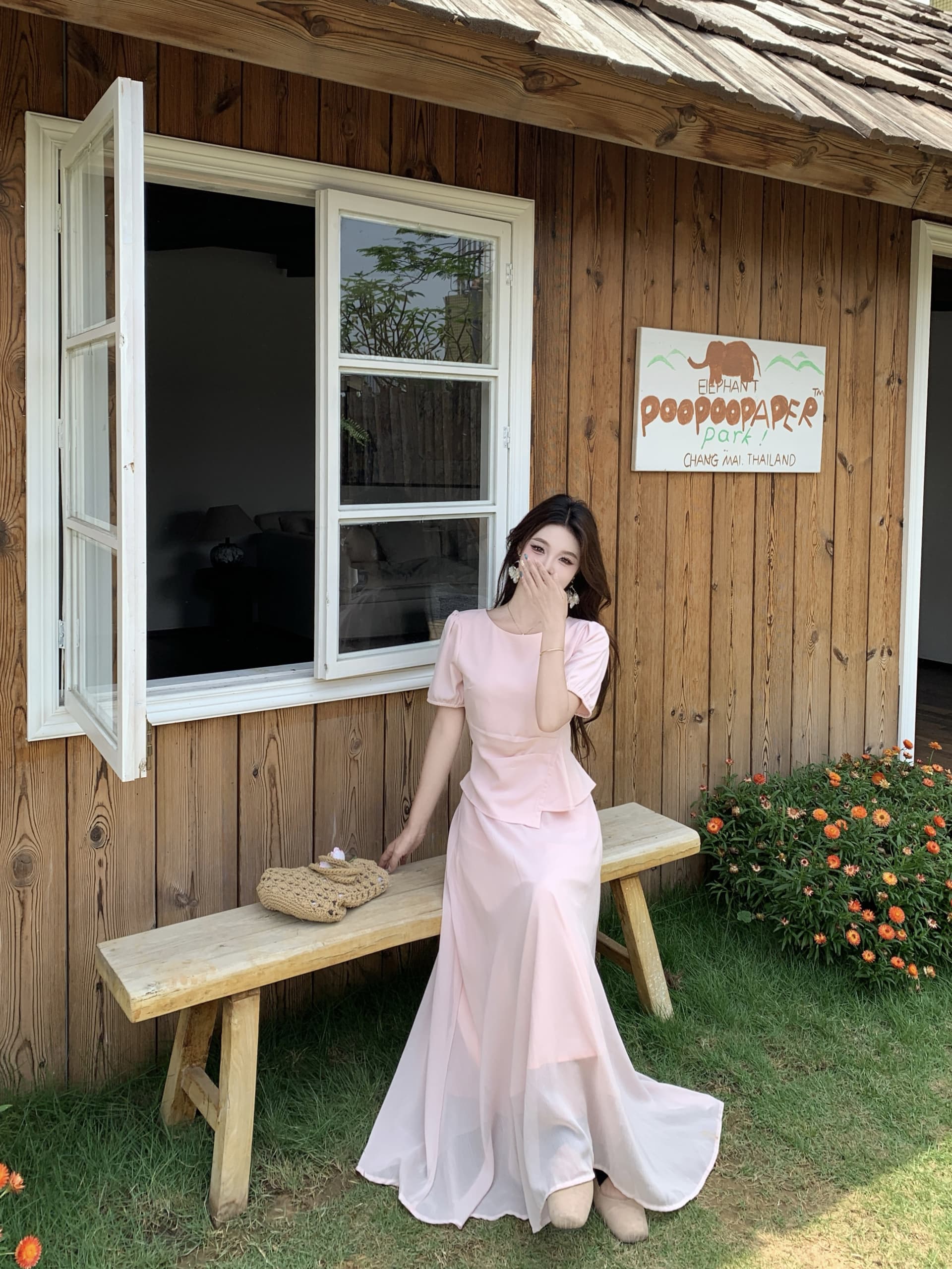 빅 사이즈 마이크로 지방 mm 뮤즈 치마 한 부서 페이크 레이어드 드레스 부드러운 롱 스커트 여성 여름 품격 핑크색 드레스 상세 이미지 12