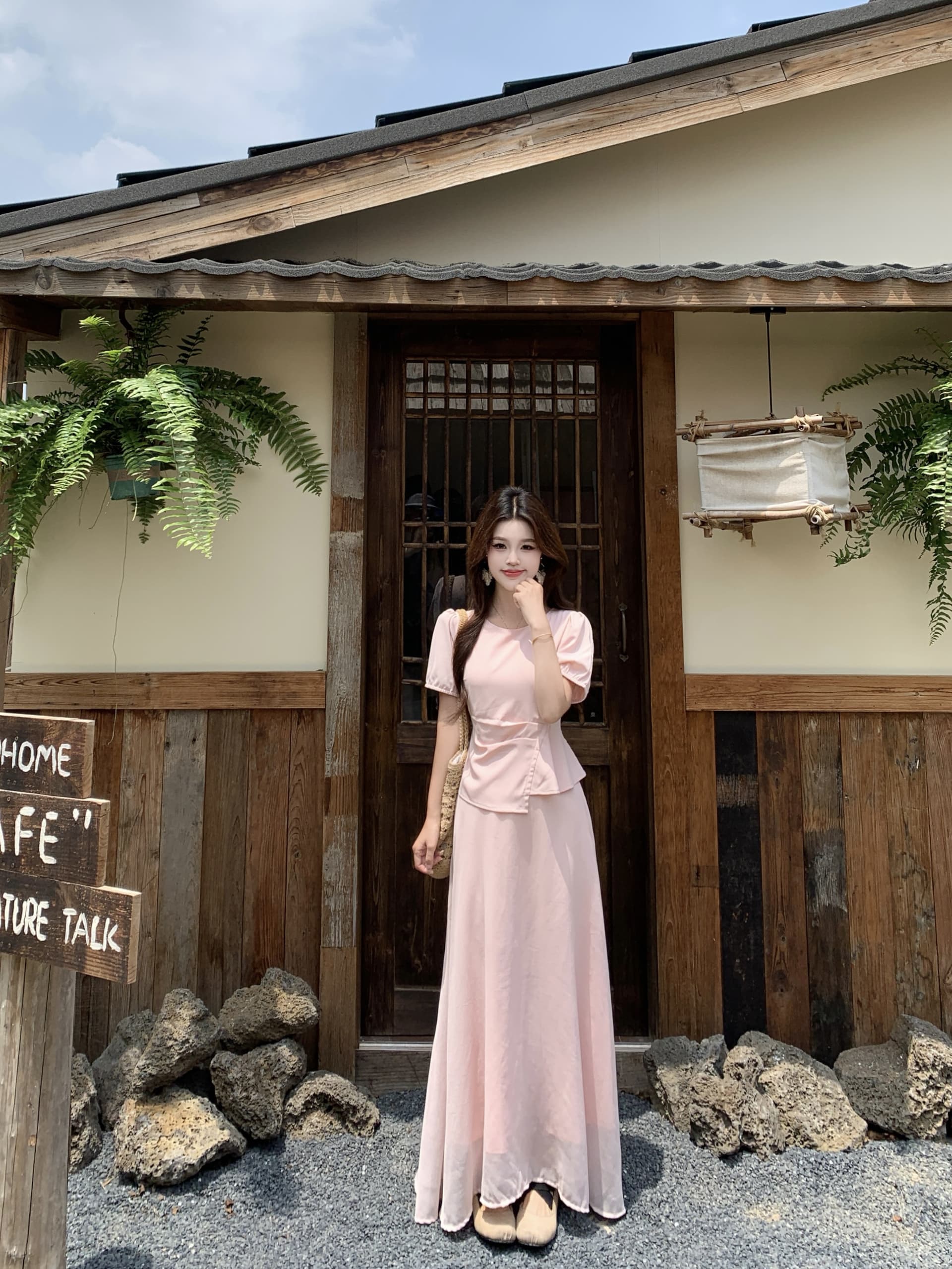 빅 사이즈 마이크로 지방 mm 뮤즈 치마 한 부서 페이크 레이어드 드레스 부드러운 롱 스커트 여성 여름 품격 핑크색 드레스 상세 이미지 19