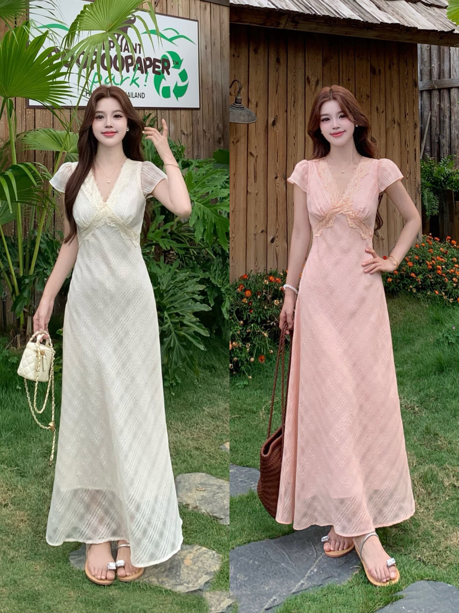 빅 사이즈 여름 새로운 프랑스식 부드러운 바람 반팔 여성 드레스 V넥 레이스 허리 수축 슬림해 보이는 롱 코트 차 휴식 치마
