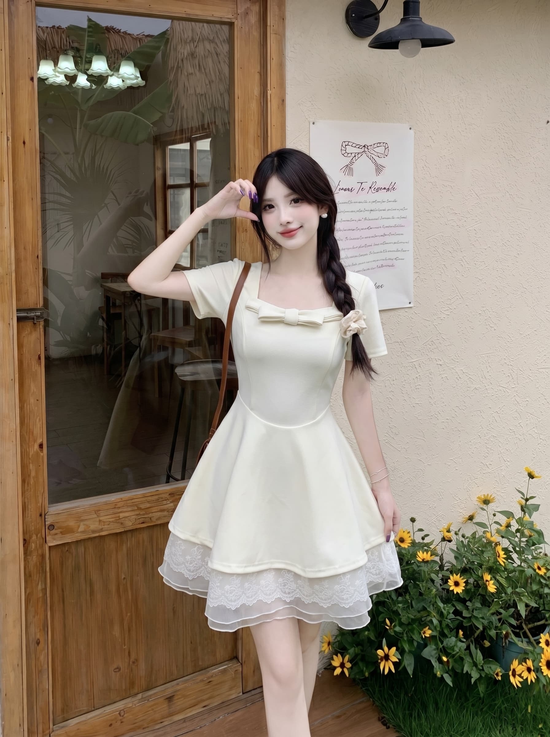 빅 사이즈 몽환 공주 마이크로 지방 mm 공주 바람 광장 칼라 학원 레이스 조각 품격 허리 수축 슬림해 보이는 여성 드레스 이미지 4