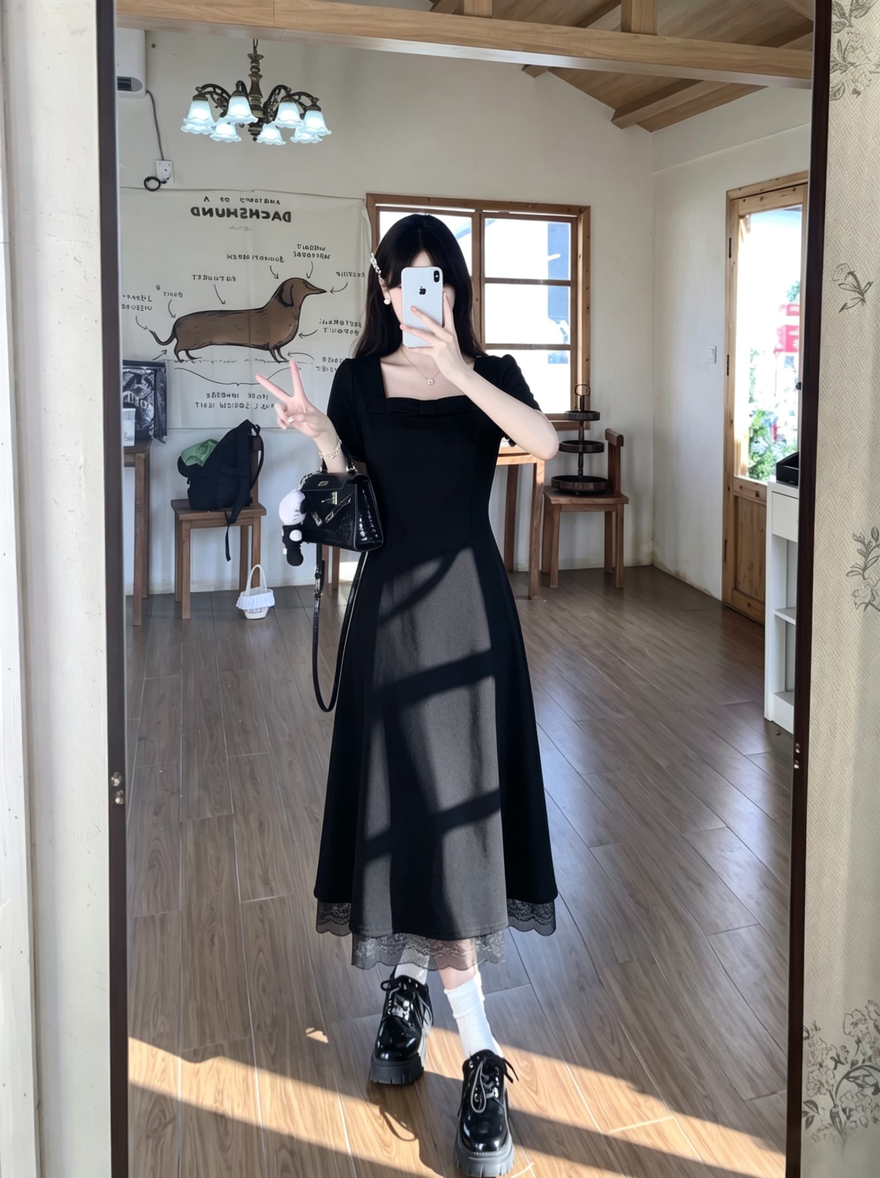 빅 사이즈 몽환 공주 마이크로 지방 mm 공주 바람 광장 칼라 학원 레이스 조각 품격 허리 수축 슬림해 보이는 여성 드레스 상세 이미지 31