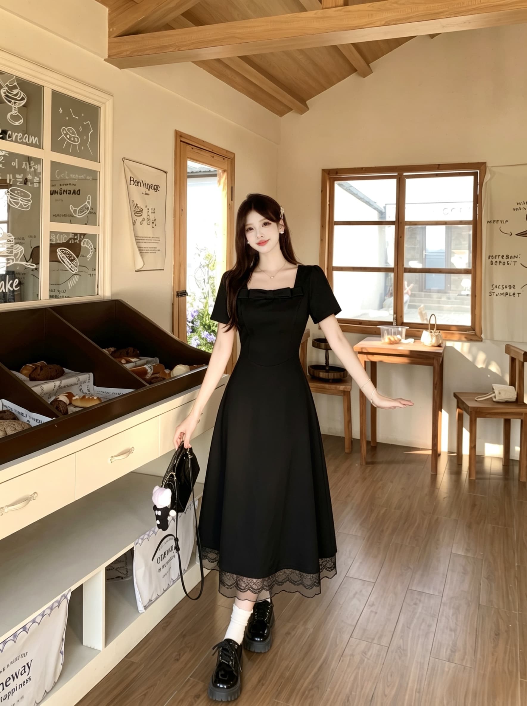 빅 사이즈 몽환 공주 마이크로 지방 mm 공주 바람 광장 칼라 학원 레이스 조각 품격 허리 수축 슬림해 보이는 여성 드레스 상세 이미지 33