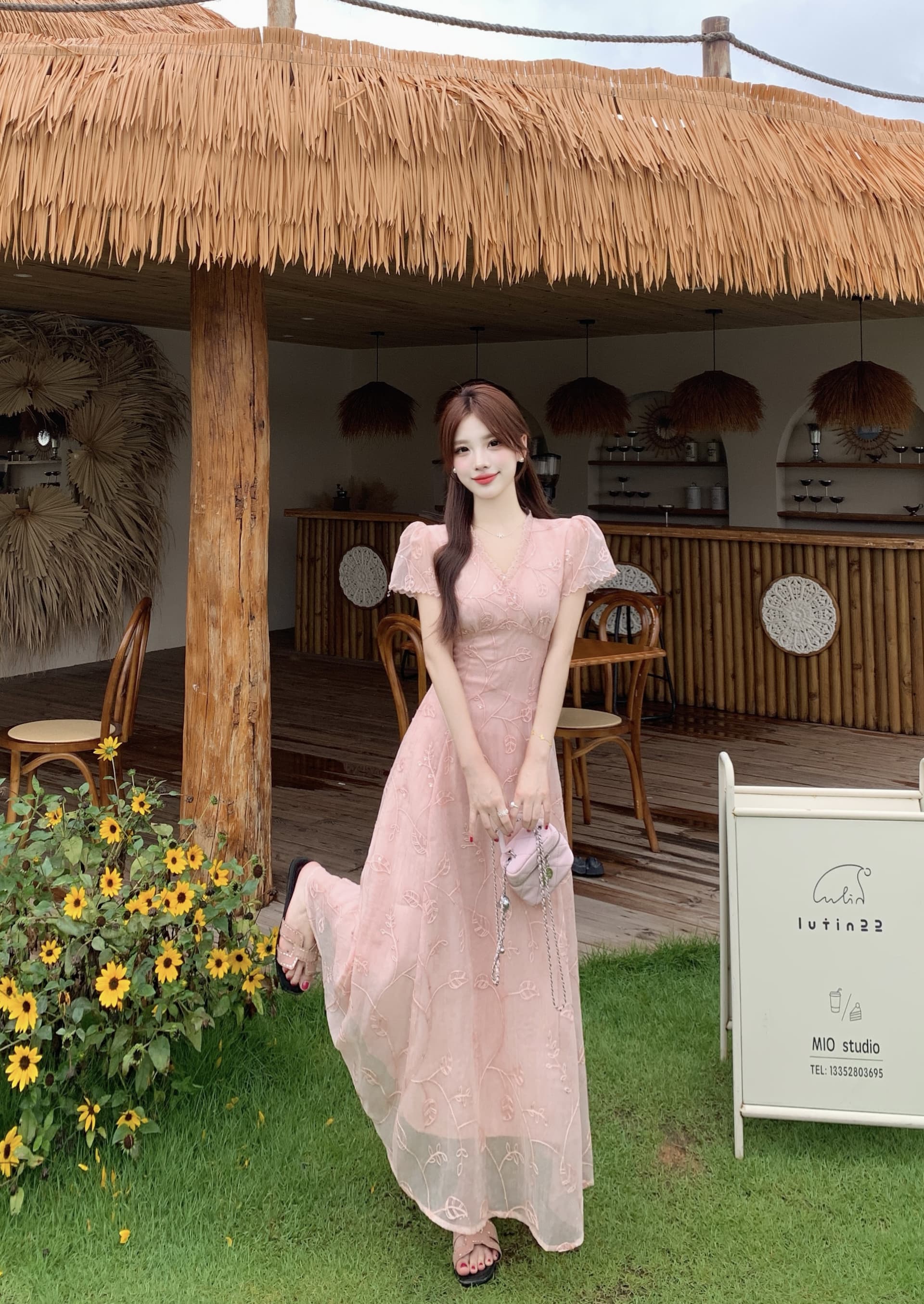 빅 사이즈 통통한 여동생 프랑스식 여름 새로운 자수 부드러운 품격 공주 바람 허리 수축 슬림해 보이는 중간 길이 여성 드레스 상세 이미지 8