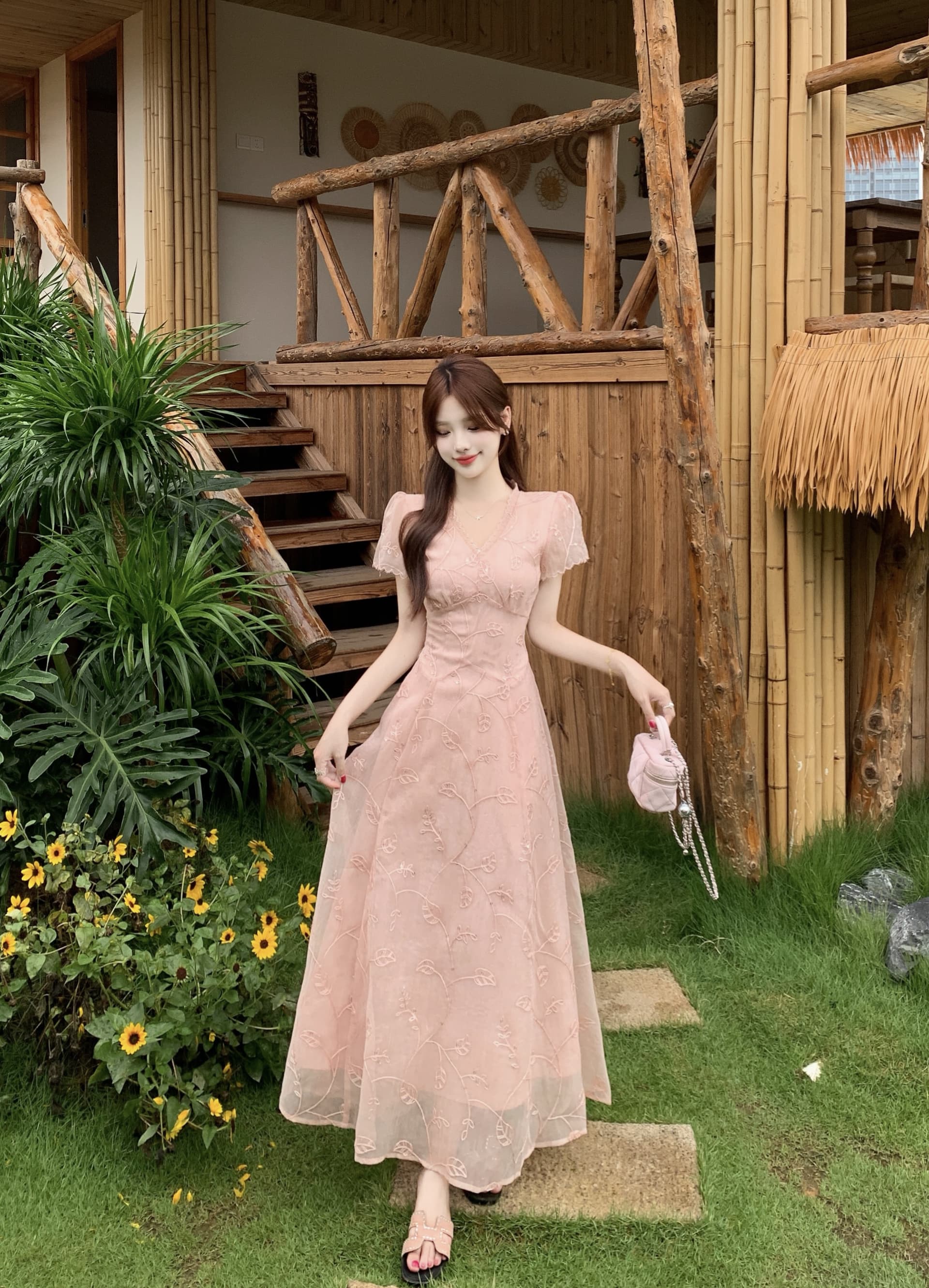 빅 사이즈 통통한 여동생 프랑스식 여름 새로운 자수 부드러운 품격 공주 바람 허리 수축 슬림해 보이는 중간 길이 여성 드레스 상세 이미지 13