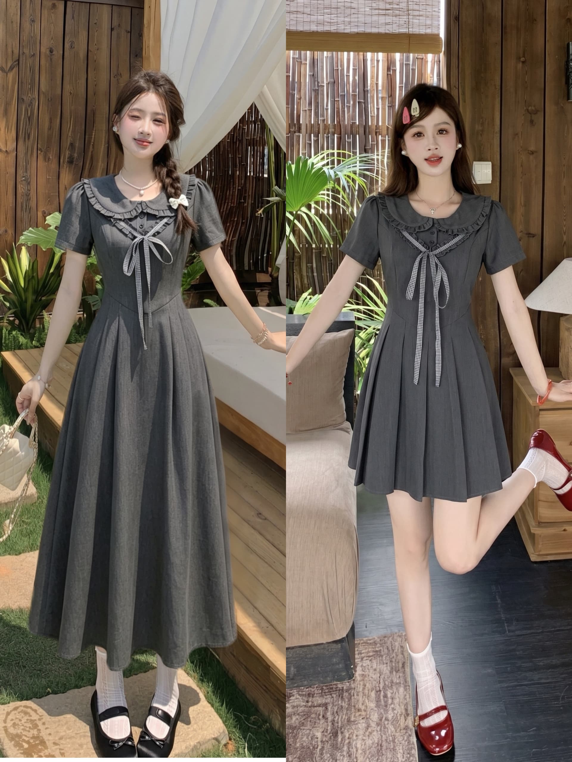빅 사이즈 확인 꿈 소녀 마이크로 지방 mm 프랑스식 여름 품격 학원 나비 매듭 부드러운 플리츠 허리 수축 슬림해 보이는 드레스