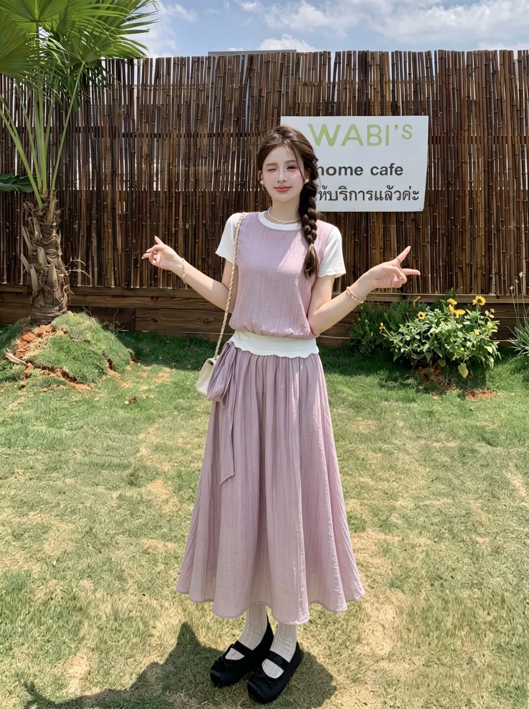 빅 사이즈 한 여성 오는 마이크로 지방 한 부서 달콤함 품격 망사 페이크 레이어드 맨위 반 스커트 얇고 가벼운 슬림해 보이는 세트 여성 이미지 4