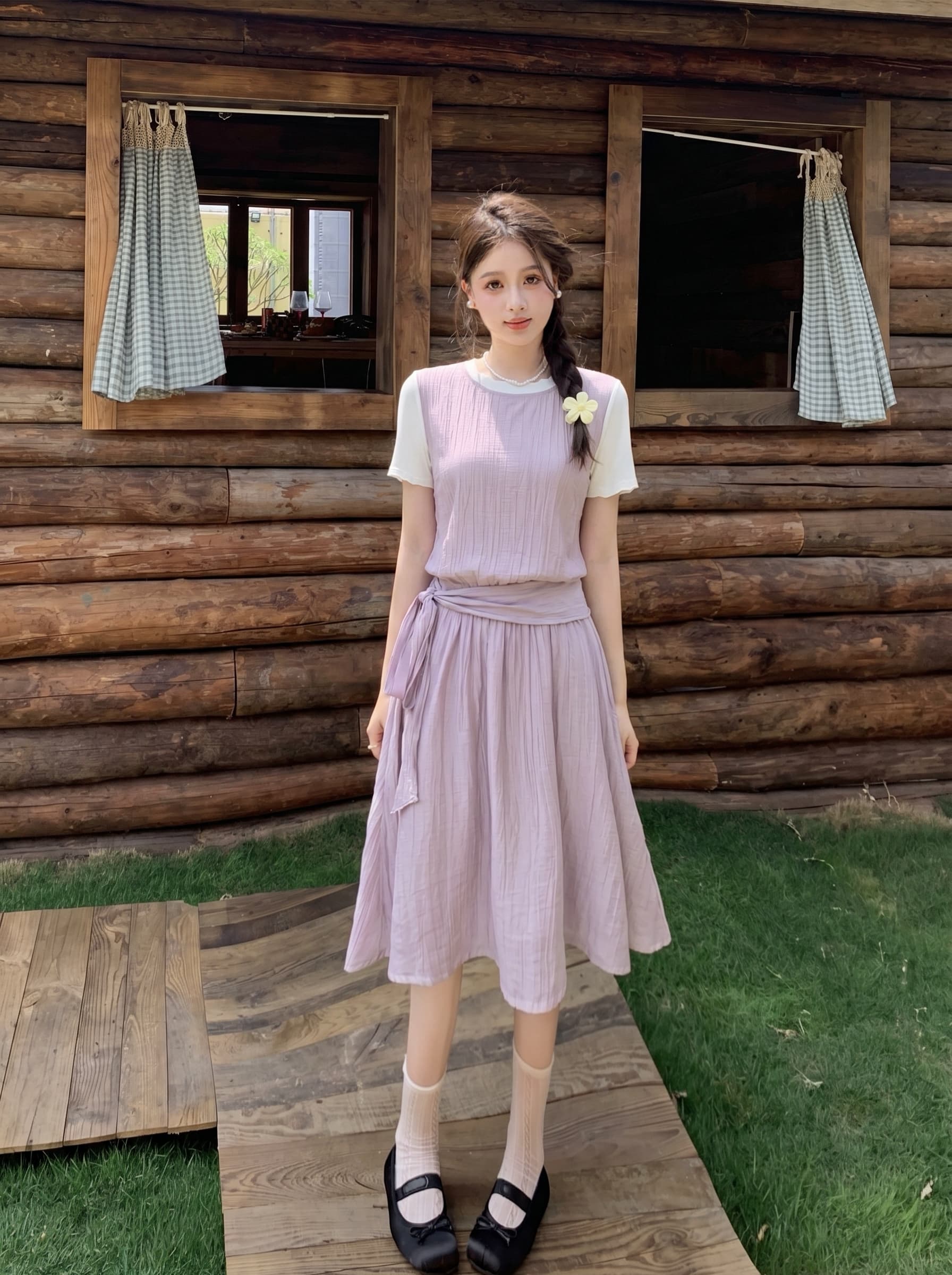 빅 사이즈 한 여성 오는 마이크로 지방 한 부서 달콤함 품격 망사 페이크 레이어드 맨위 반 스커트 얇고 가벼운 슬림해 보이는 세트 여성 상세 이미지 6