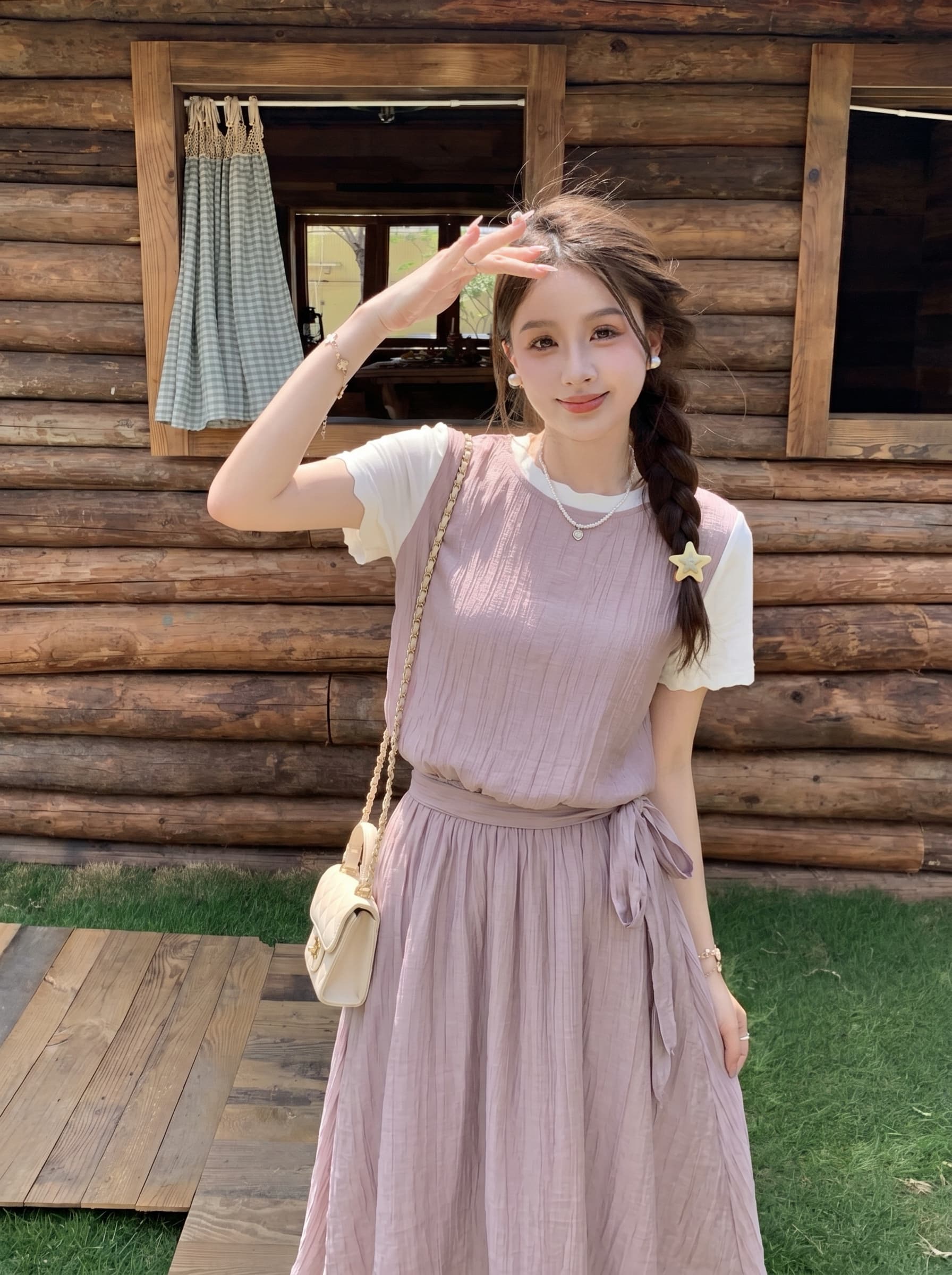 빅 사이즈 한 여성 오는 마이크로 지방 한 부서 달콤함 품격 망사 페이크 레이어드 맨위 반 스커트 얇고 가벼운 슬림해 보이는 세트 여성 상세 이미지 7