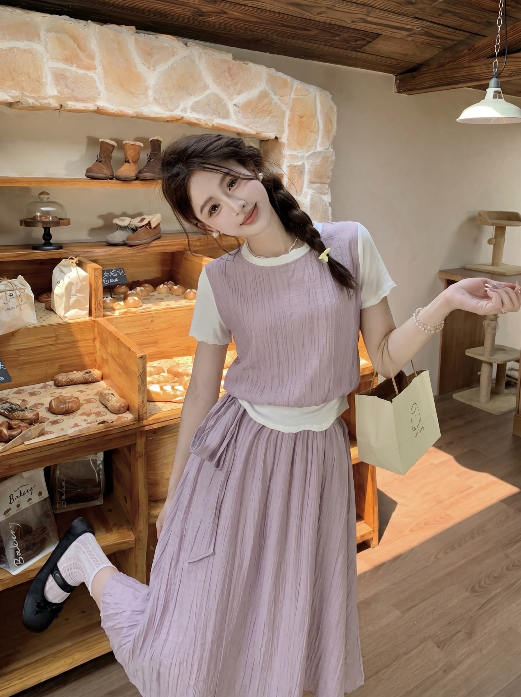 빅 사이즈 한 여성 오는 마이크로 지방 한 부서 달콤함 품격 망사 페이크 레이어드 맨위 반 스커트 얇고 가벼운 슬림해 보이는 세트 여성 상세 이미지 14