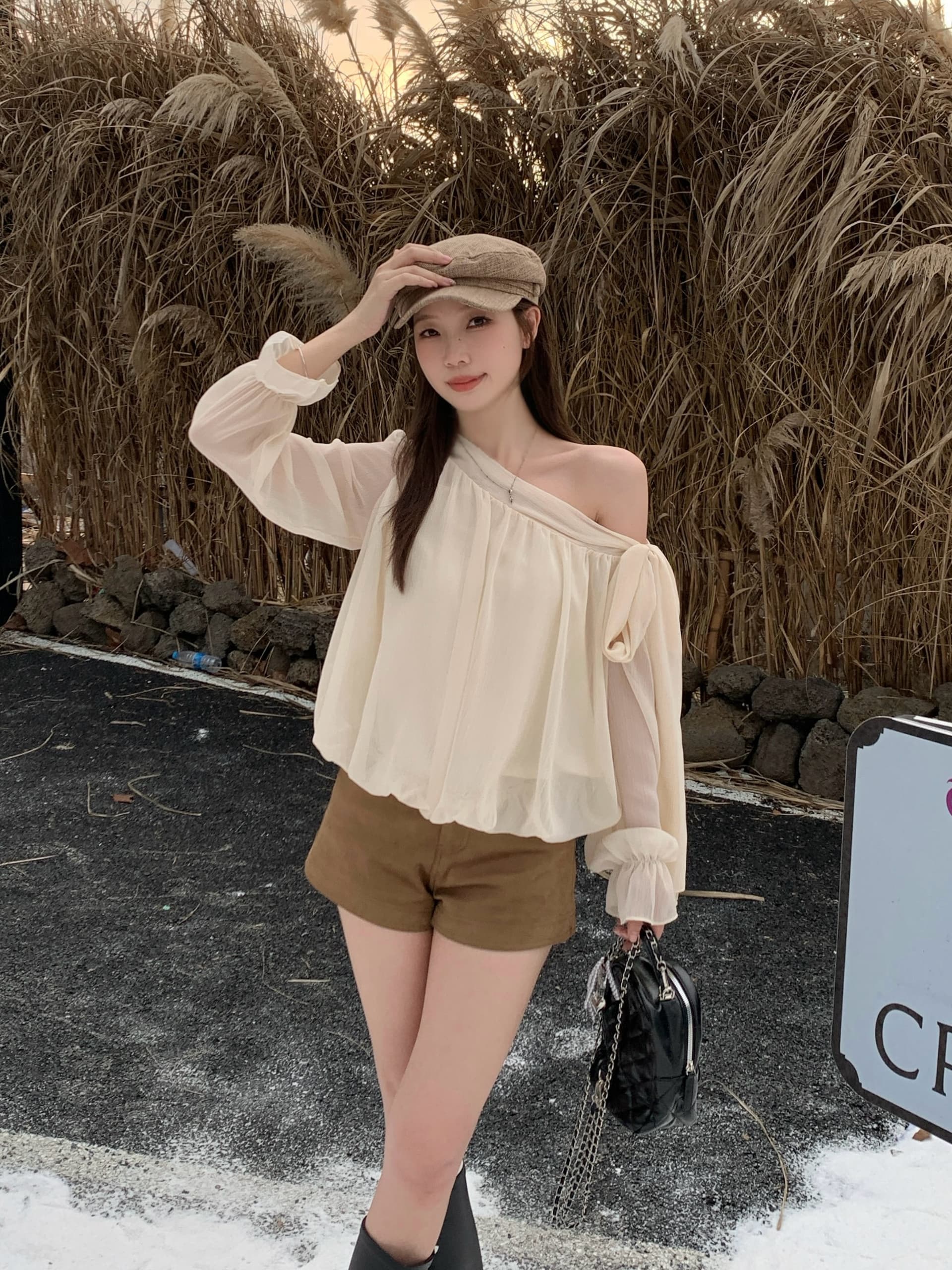 빅 사이즈 가을 보 주님 추천 민소매 리본 디자인 센스 천 금빛 바람 오프숄더 조끼 작은 셔츠 불규칙 핫걸 맨위