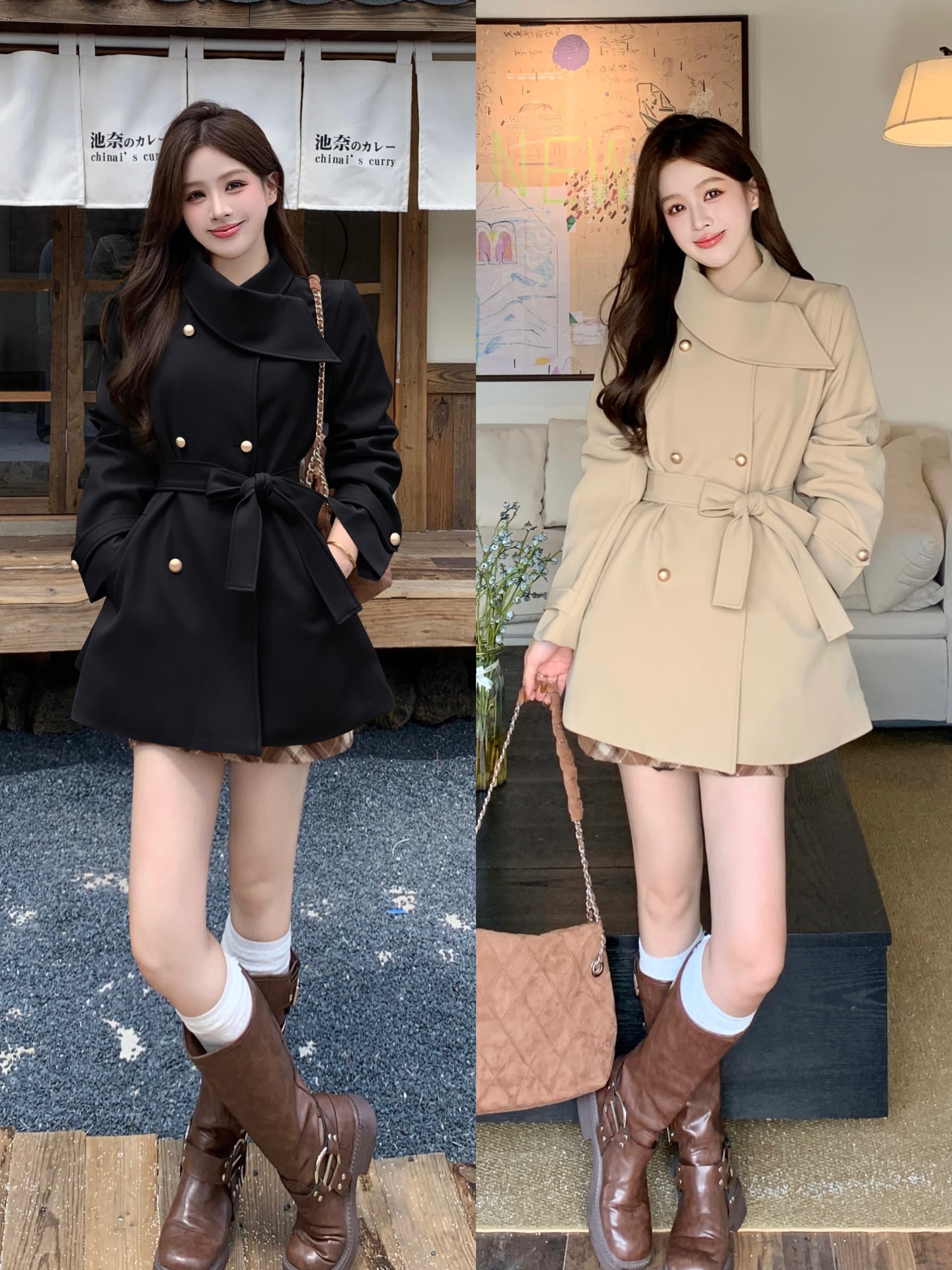 빅 사이즈 가을 한국 드라마 여성 주님 명문 여성 바람 인터넷 유명인 폭발 슬림해 보이는 목도리 디자인 검정색 재킷 재킷 여성 의류 코트 상세 이미지 1