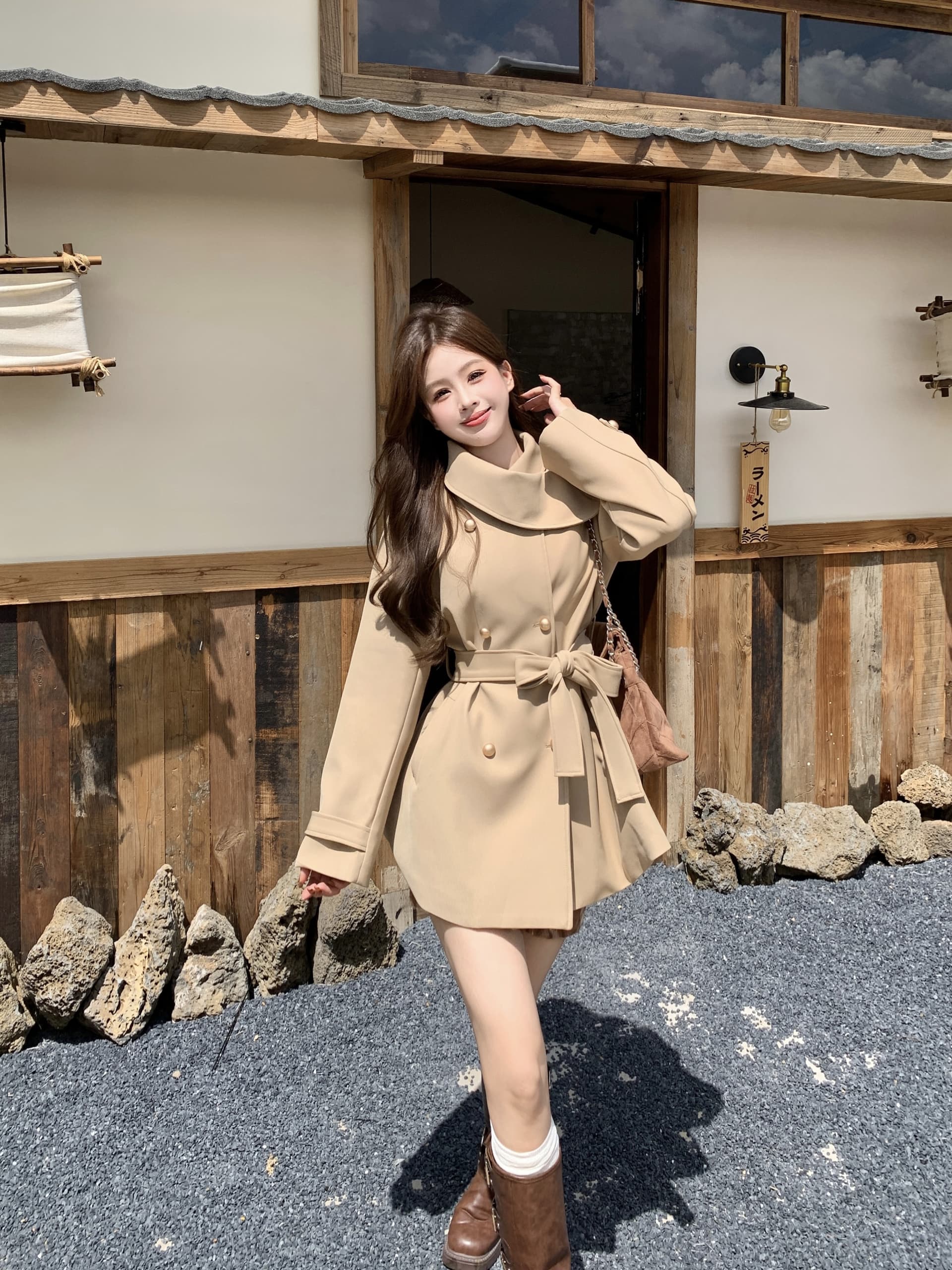 빅 사이즈 가을 한국 드라마 여성 주님 명문 여성 바람 인터넷 유명인 폭발 슬림해 보이는 목도리 디자인 검정색 재킷 재킷 여성 의류 코트 상세 이미지 16