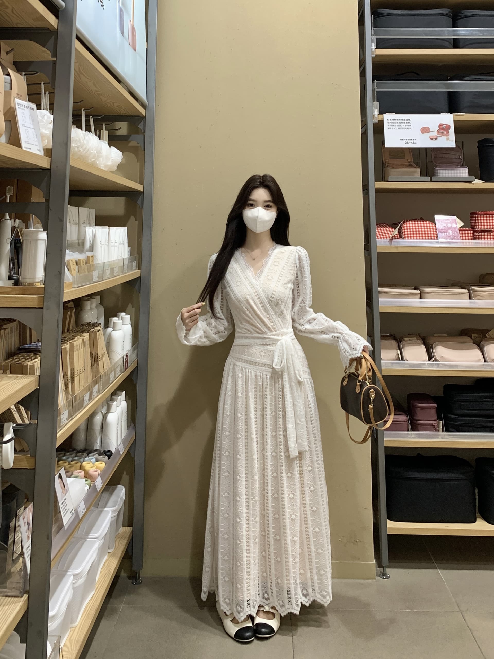빅 사이즈 가을 겨울 새로운 프랑스식 털이 있는 레트로 디자인 센스 품격 허리 수축 슬림해 보이는 긴팔 V넥 드레스 상세 이미지 15