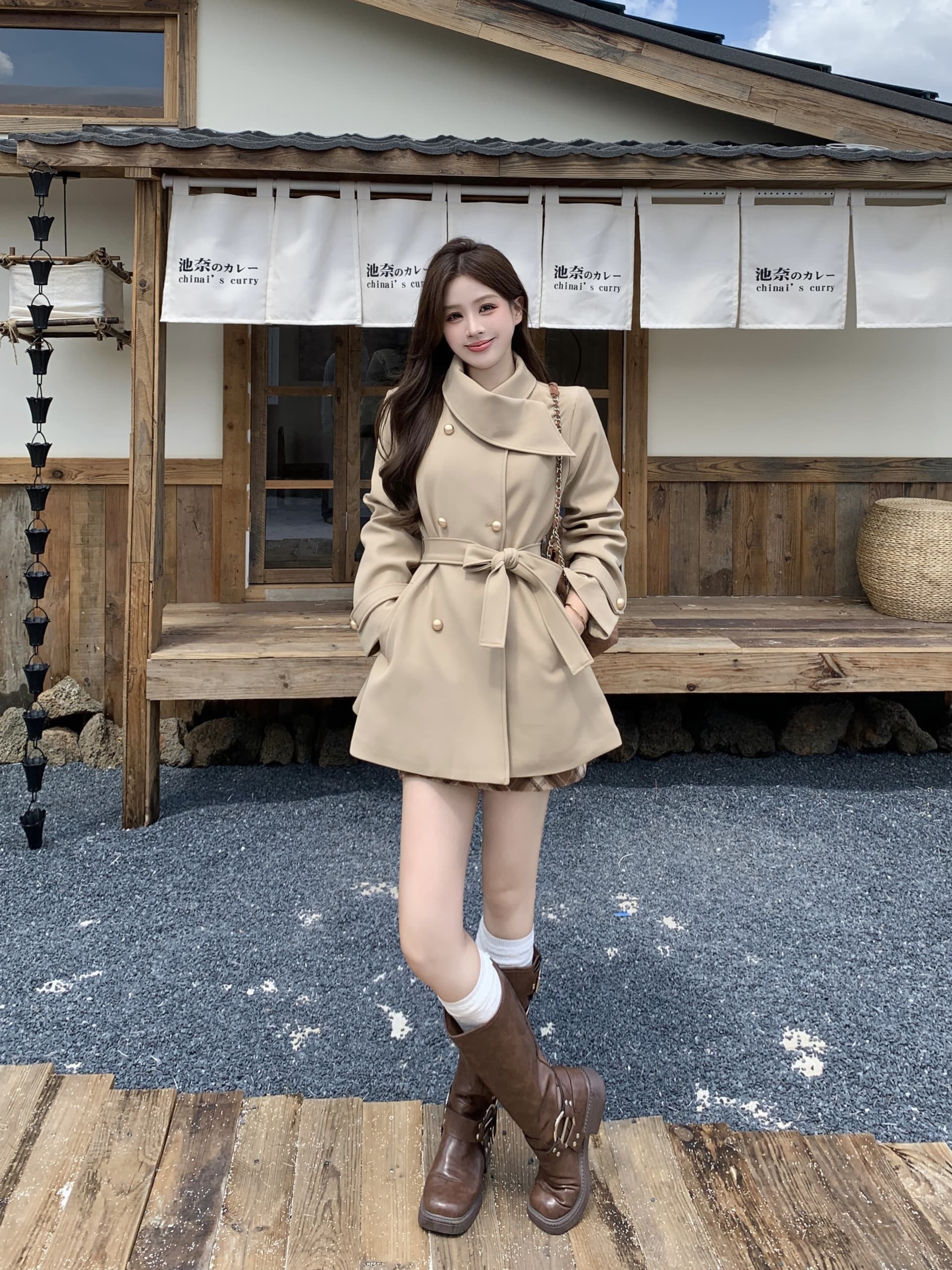 빅 사이즈 가을 한국 드라마 여성 주님 명문 여성 바람 인터넷 유명인 폭발 슬림해 보이는 목도리 디자인 커피 색상 재킷 재킷 여성 의류 코트 상세 이미지 1