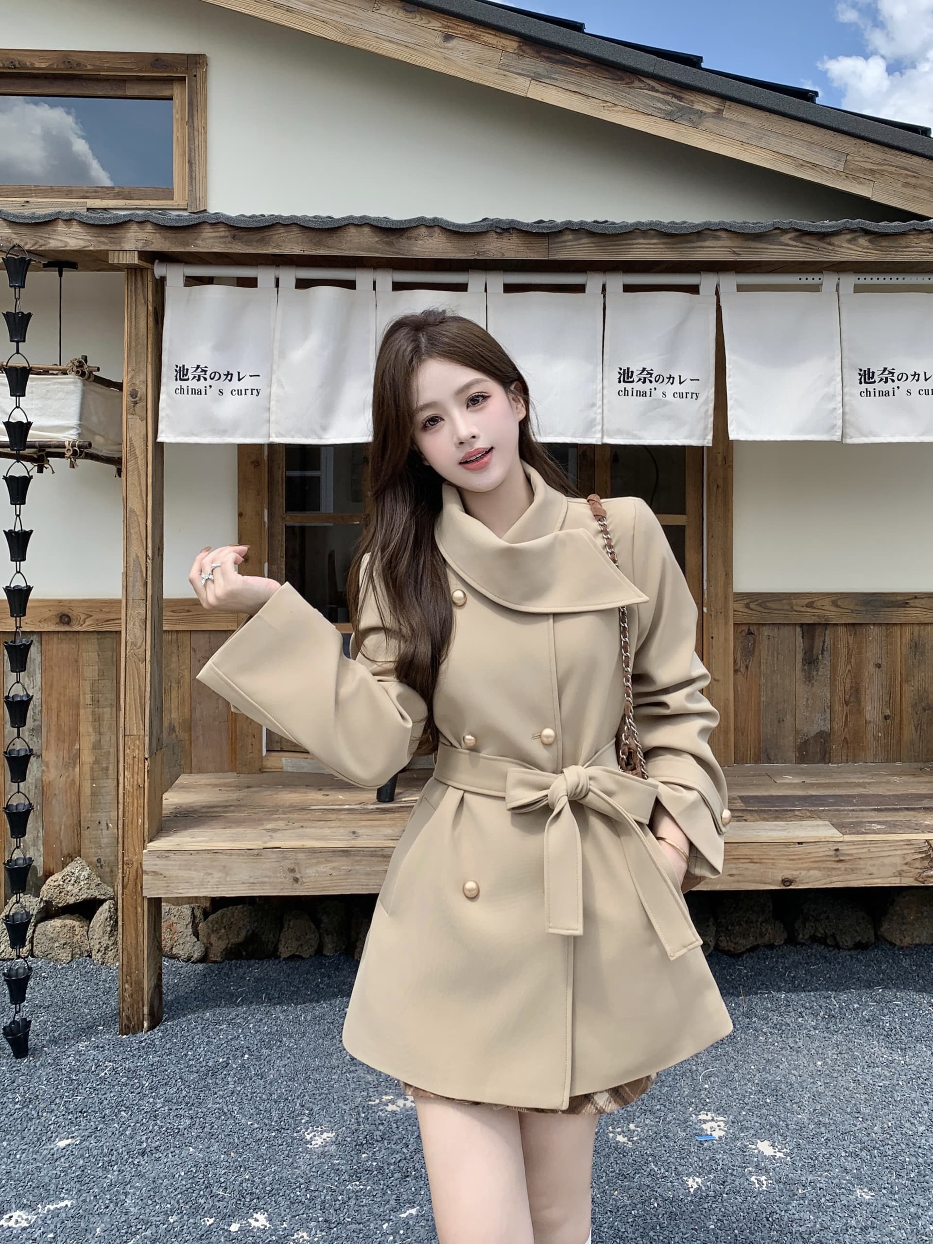 빅 사이즈 가을 한국 드라마 여성 주님 명문 여성 바람 인터넷 유명인 폭발 슬림해 보이는 목도리 디자인 커피 색상 재킷 재킷 여성 의류 코트 상세 이미지 3