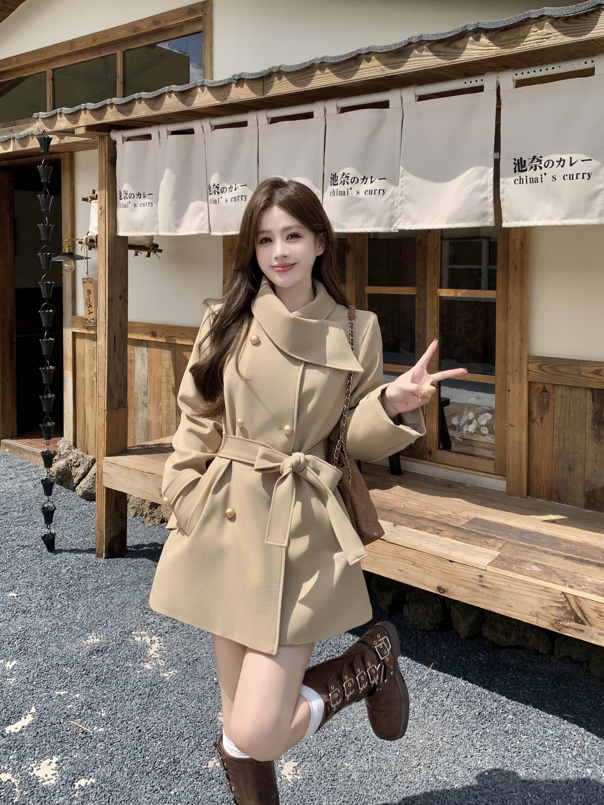 빅 사이즈 가을 한국 드라마 여성 주님 명문 여성 바람 인터넷 유명인 폭발 슬림해 보이는 목도리 디자인 커피 색상 재킷 재킷 여성 의류 코트 상세 이미지 8
