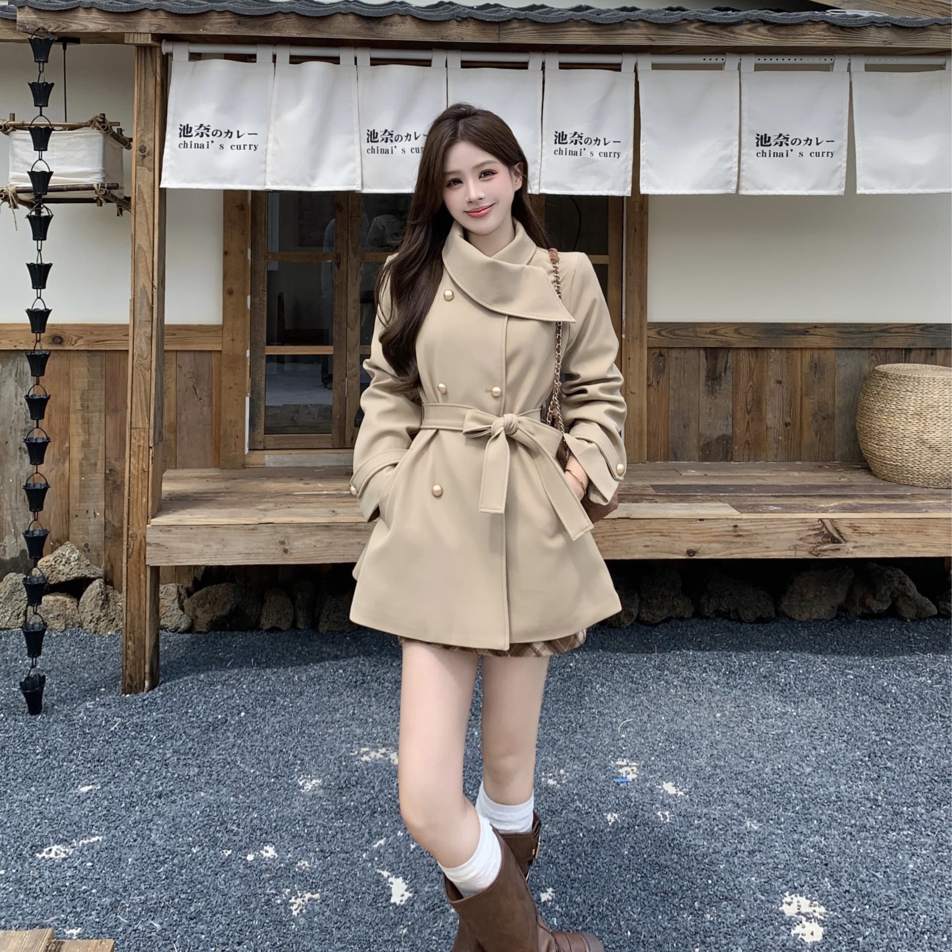 빅 사이즈 가을 한국 드라마 여성 주님 명문 여성 바람 인터넷 유명인 폭발 슬림해 보이는 목도리 디자인 커피 색상 재킷 재킷 여성 의류 코트 이미지 5