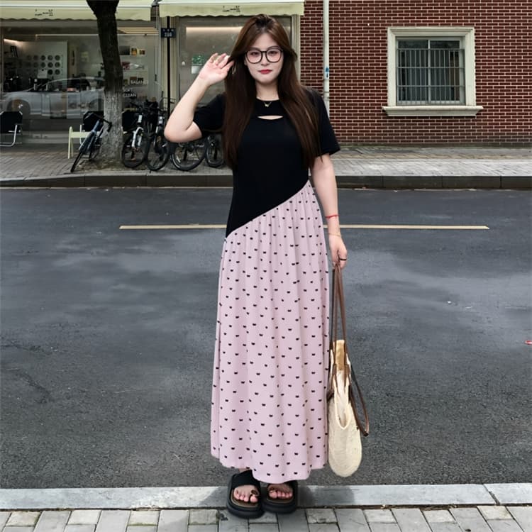 빅 사이즈 품격 패치워크 배색 페이크 레이어드 여성 드레스 여름 지방 mm 슬림해 보이는 도루 센스 도트 무늬 슈퍼 잘 생긴 치마 상세 이미지 2