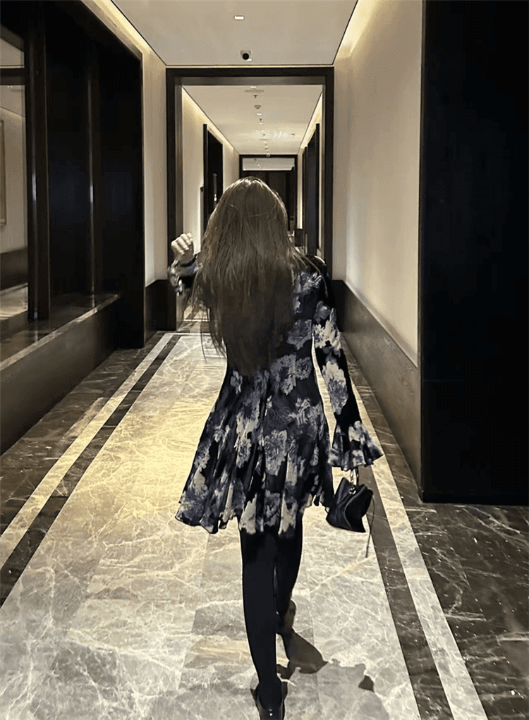 레트로 고급 센스 헤일로 염색 자카드 드레스 상세 이미지 3